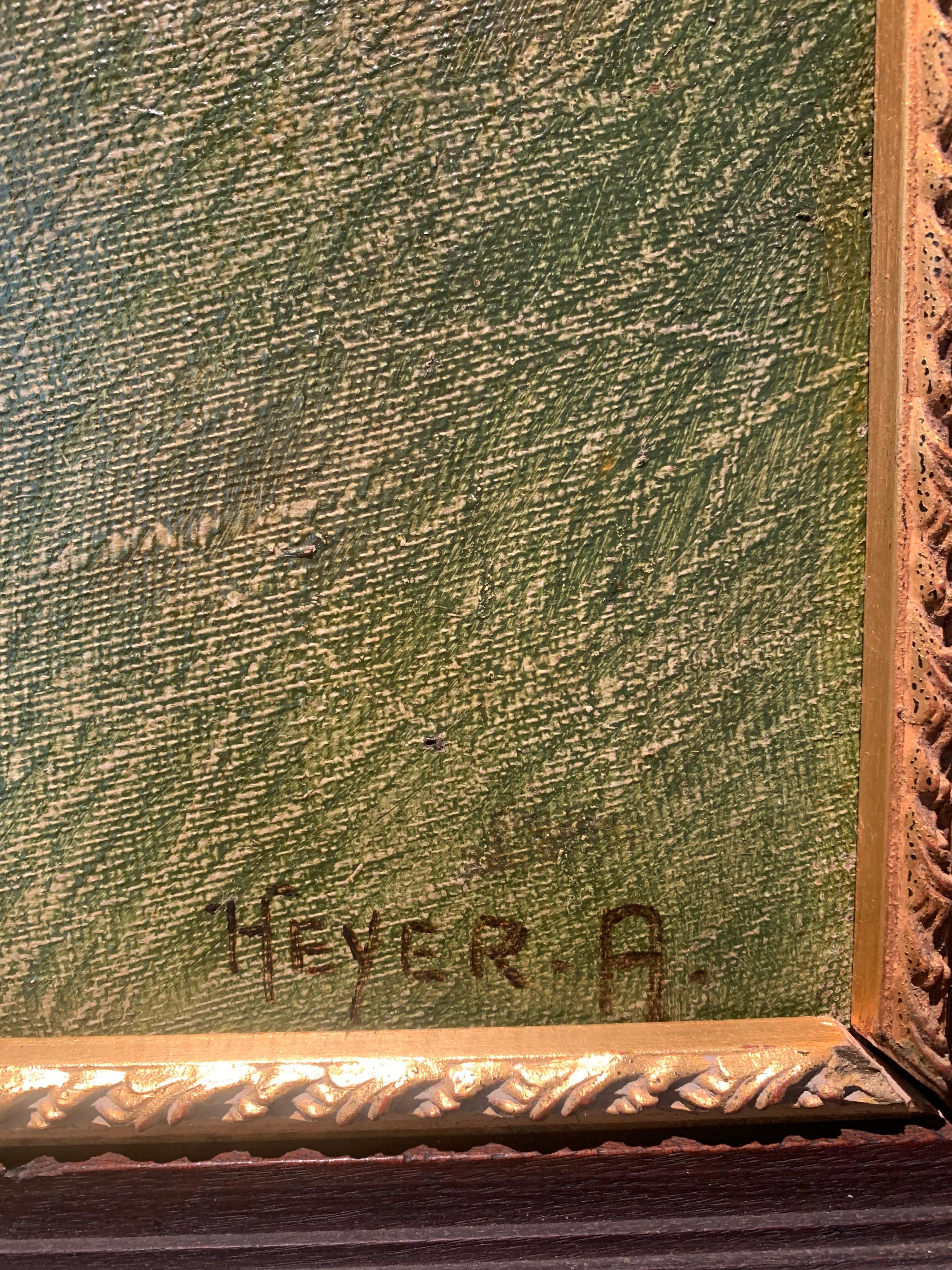 'Gatto bianco nell'erba alta' di Arthur Heyer, pittura a olio su tela in vendita 2