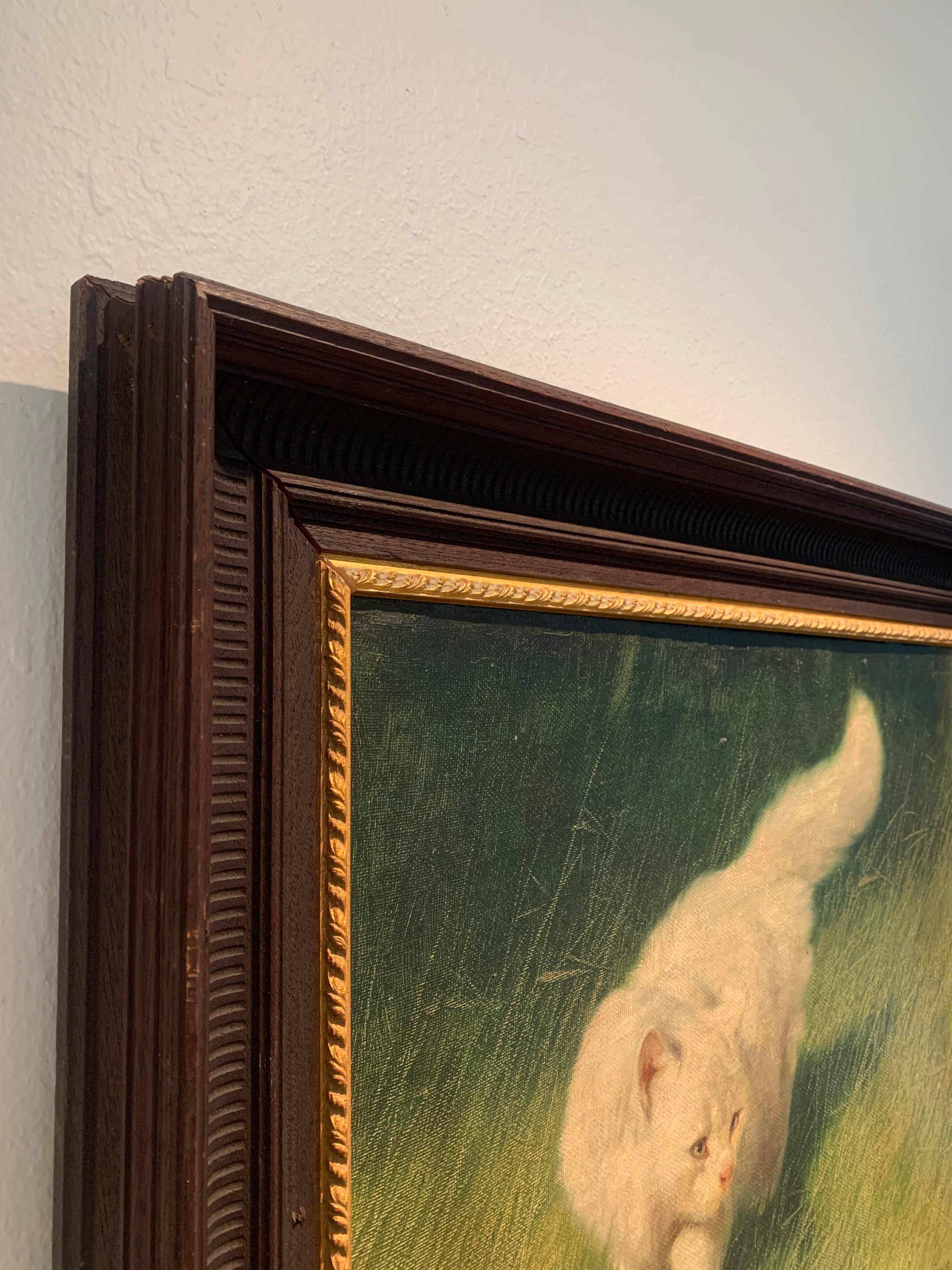 'Gatto bianco nell'erba alta' di Arthur Heyer, pittura a olio su tela in vendita 6
