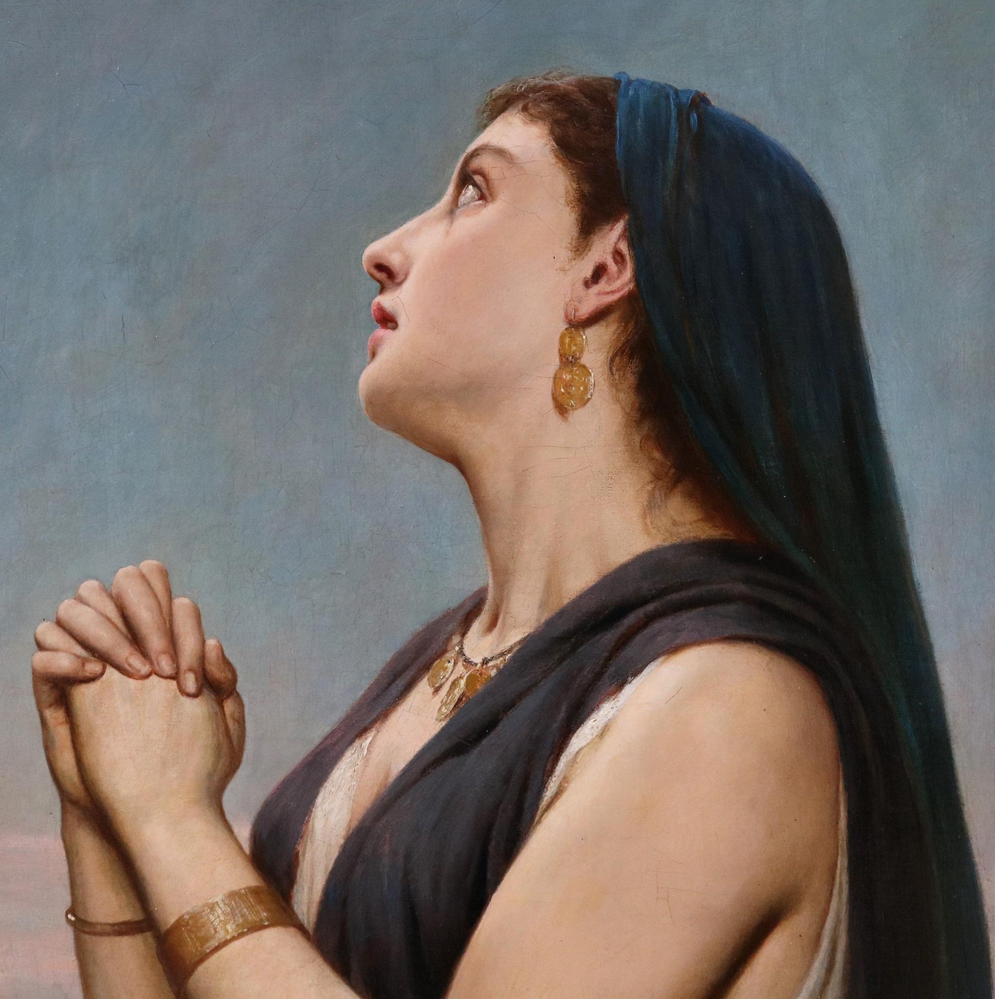 Sappho - Peinture à l'huile d'exposition néoclassique du XIXe siècle représentant la poétesse grecque antique - Gris Portrait Painting par Arthur Hill R.B.A.