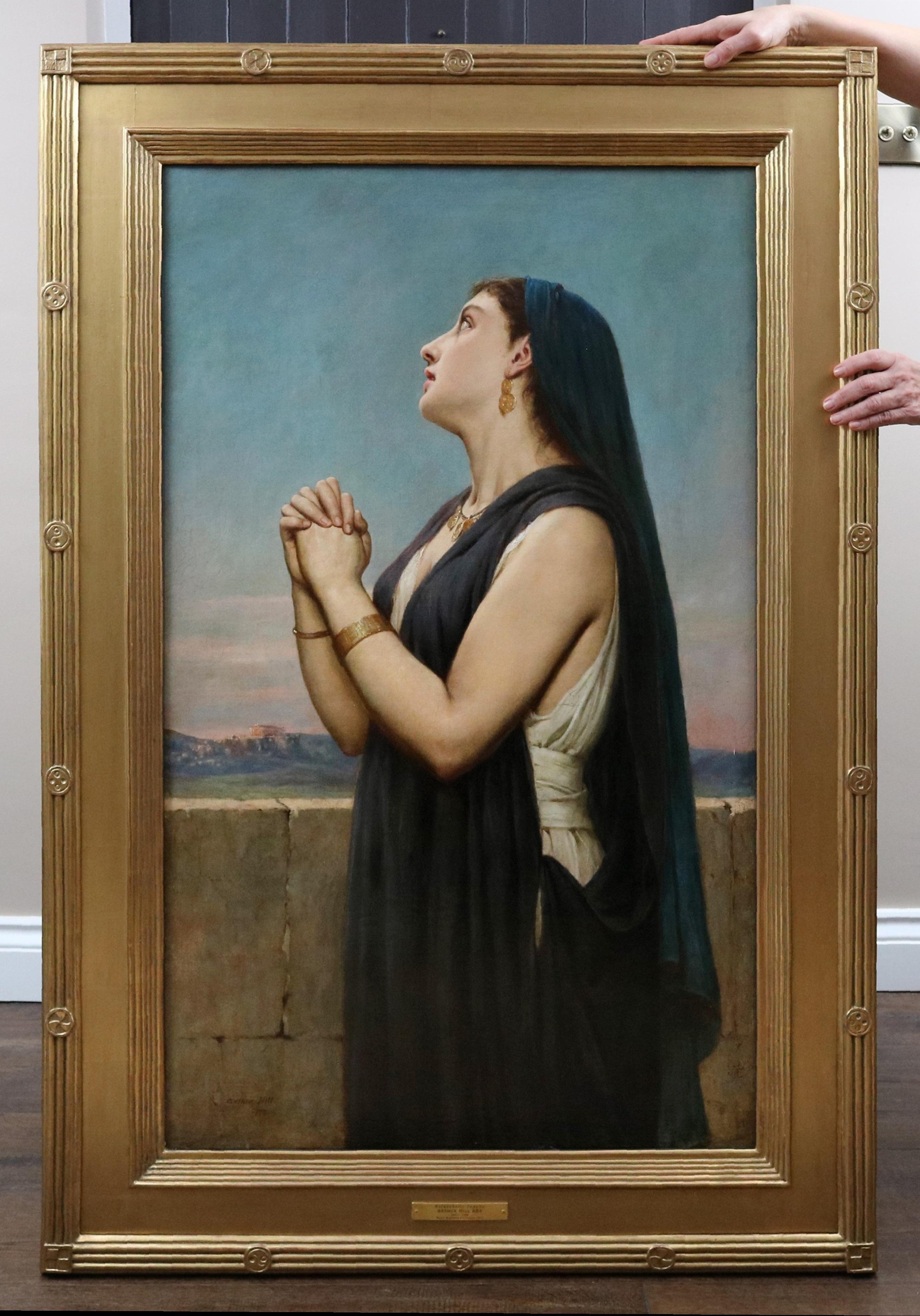 Saffo - Pittura ad olio preraffaellita del 19° secolo Neoclassica Antica Grecia - Painting di Arthur Hill R.B.A.
