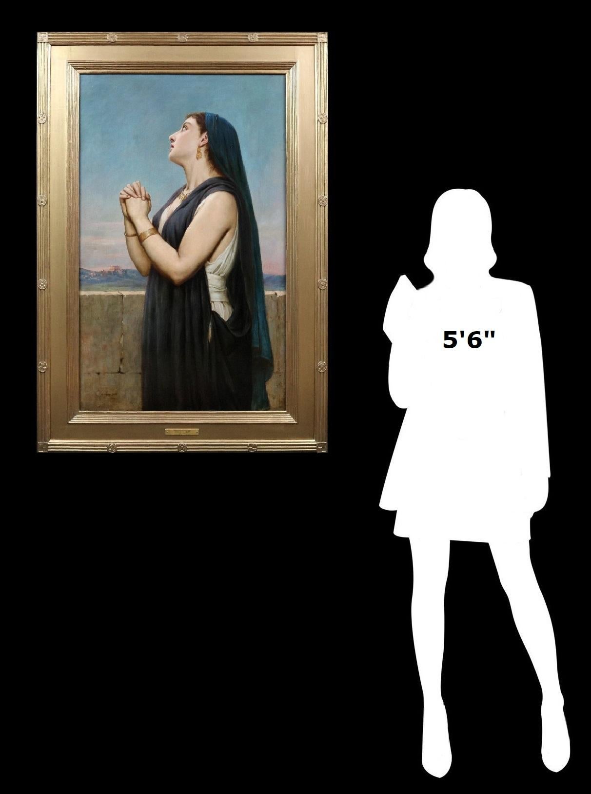 The Poet Sappho - 19th Century Pre-Raphaelite Oil Painting Beauty Ancient Greece - Gray Portrait Painting by Arthur Hill R.B.A.