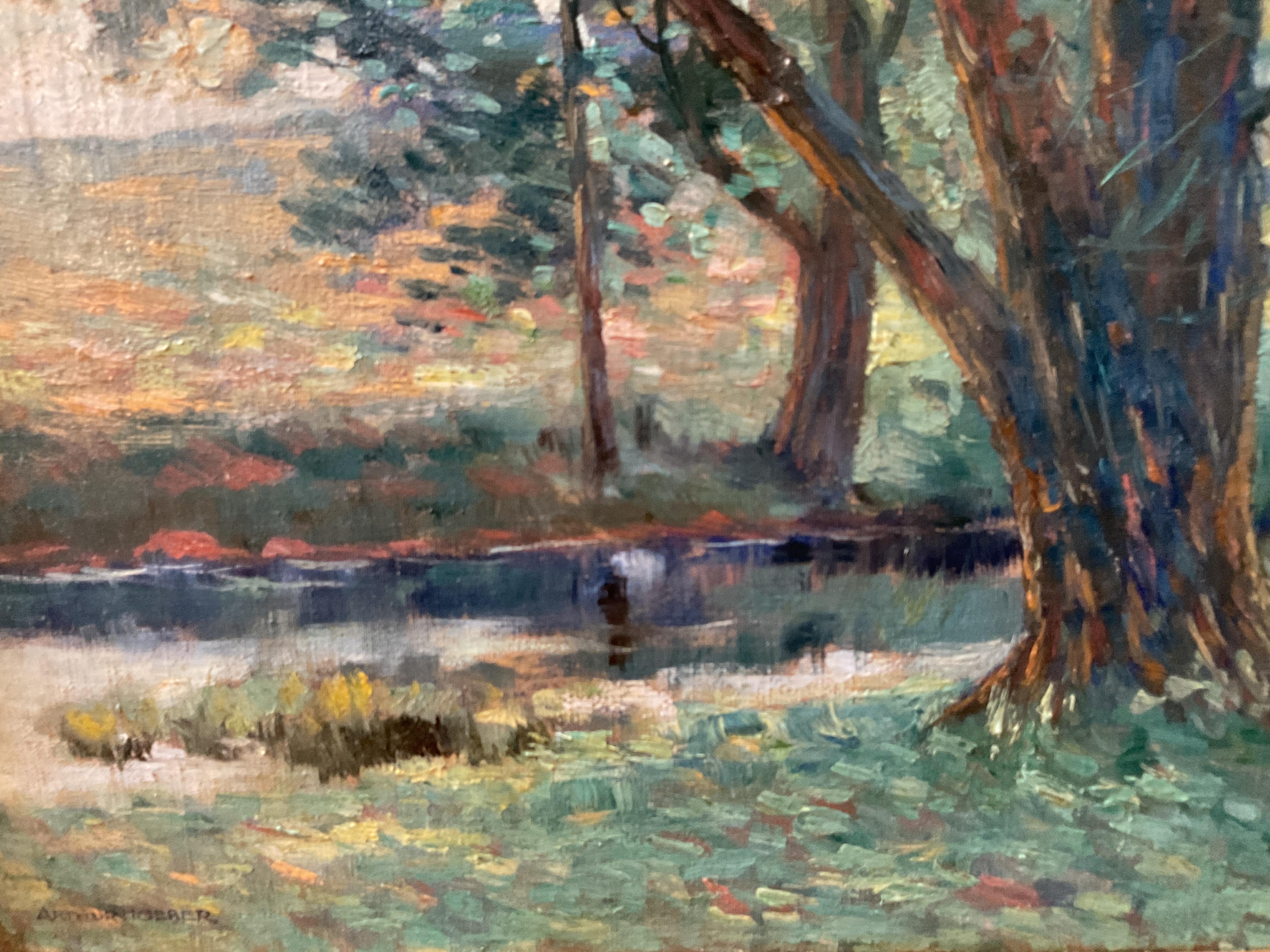 Peinture de paysage impressionniste américaine ancienne Willow d'Arthur Hoeber en vente 2