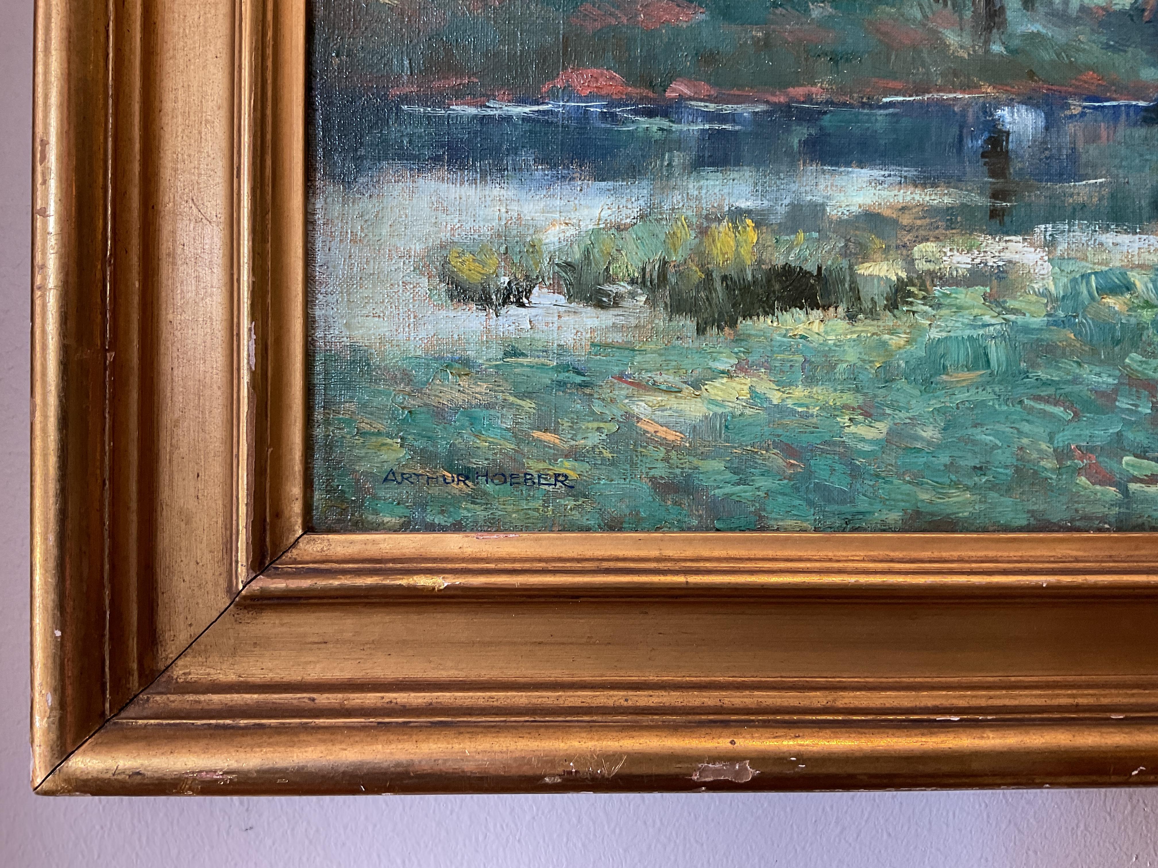 Antikes amerikanisches impressionistisches Landschaftsgemälde des Impressionismus – Weide von Arthur Hoeber im Angebot 3