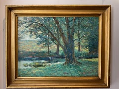 Antico dipinto di paesaggio impressionista americano - "Willow" di Arthur Hoeber