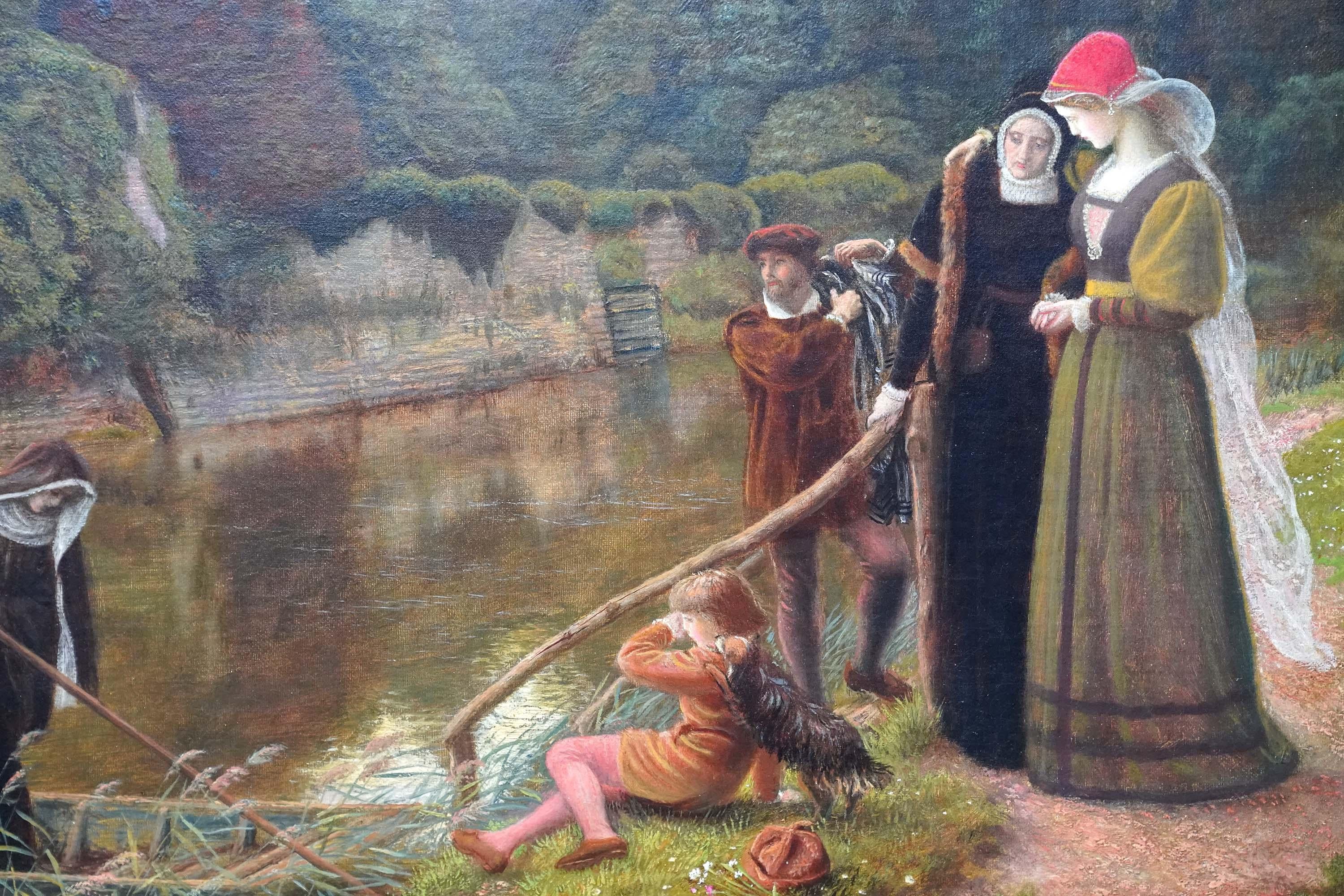 Questo splendido dipinto a olio di epoca vittoriana britannica preraffaellita è opera del noto artista Arthur Hughes. È stata dipinta intorno al 1874 e ha un'ampia provenienza. La composizione è quella di una suora novizia che lascia la sua famiglia