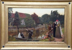 El Barco del Convento - Óleo religioso de arte victoriano prerrafaelita británico