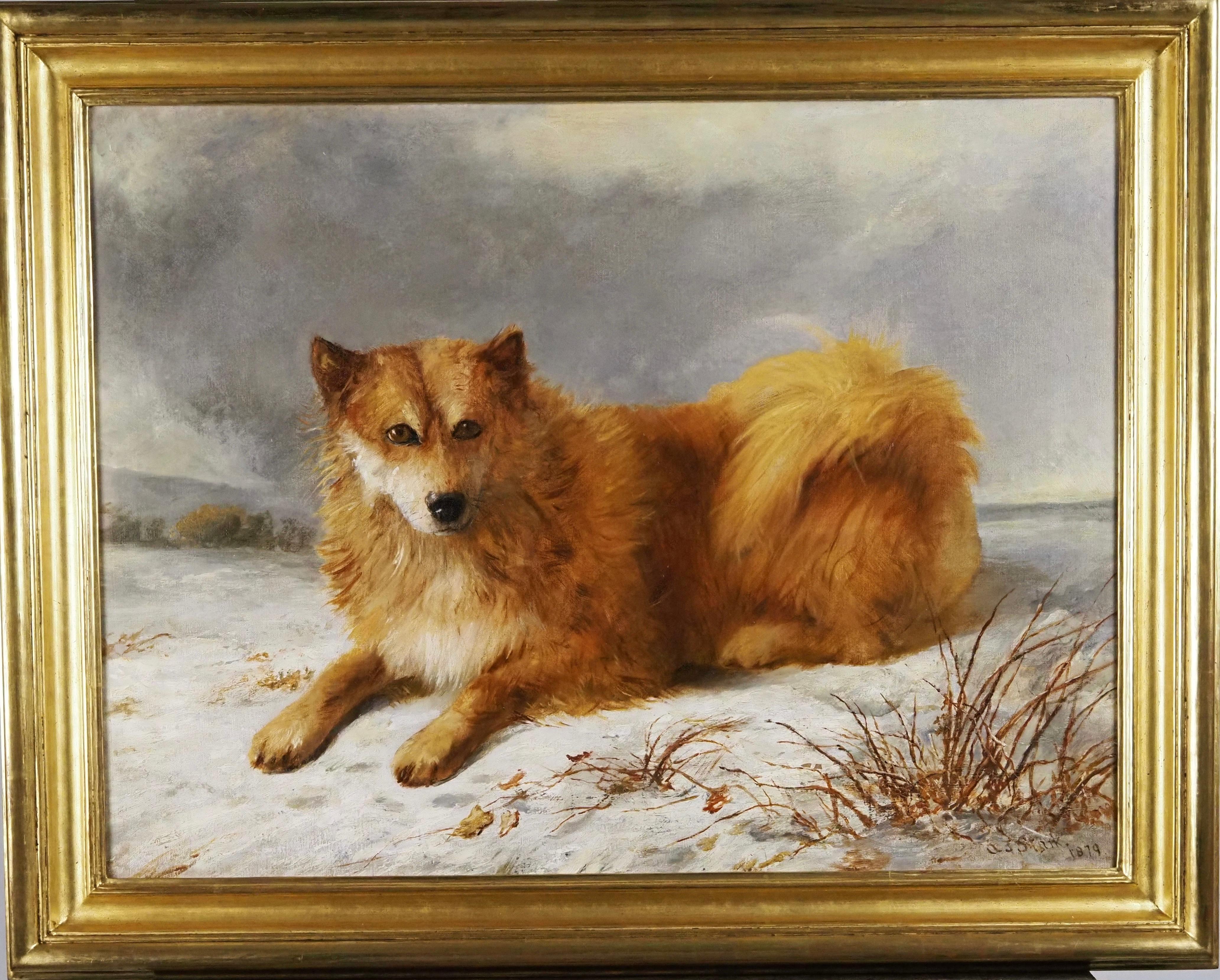 Un Husky dans un paysage enneigé - Painting de Arthur James Stark