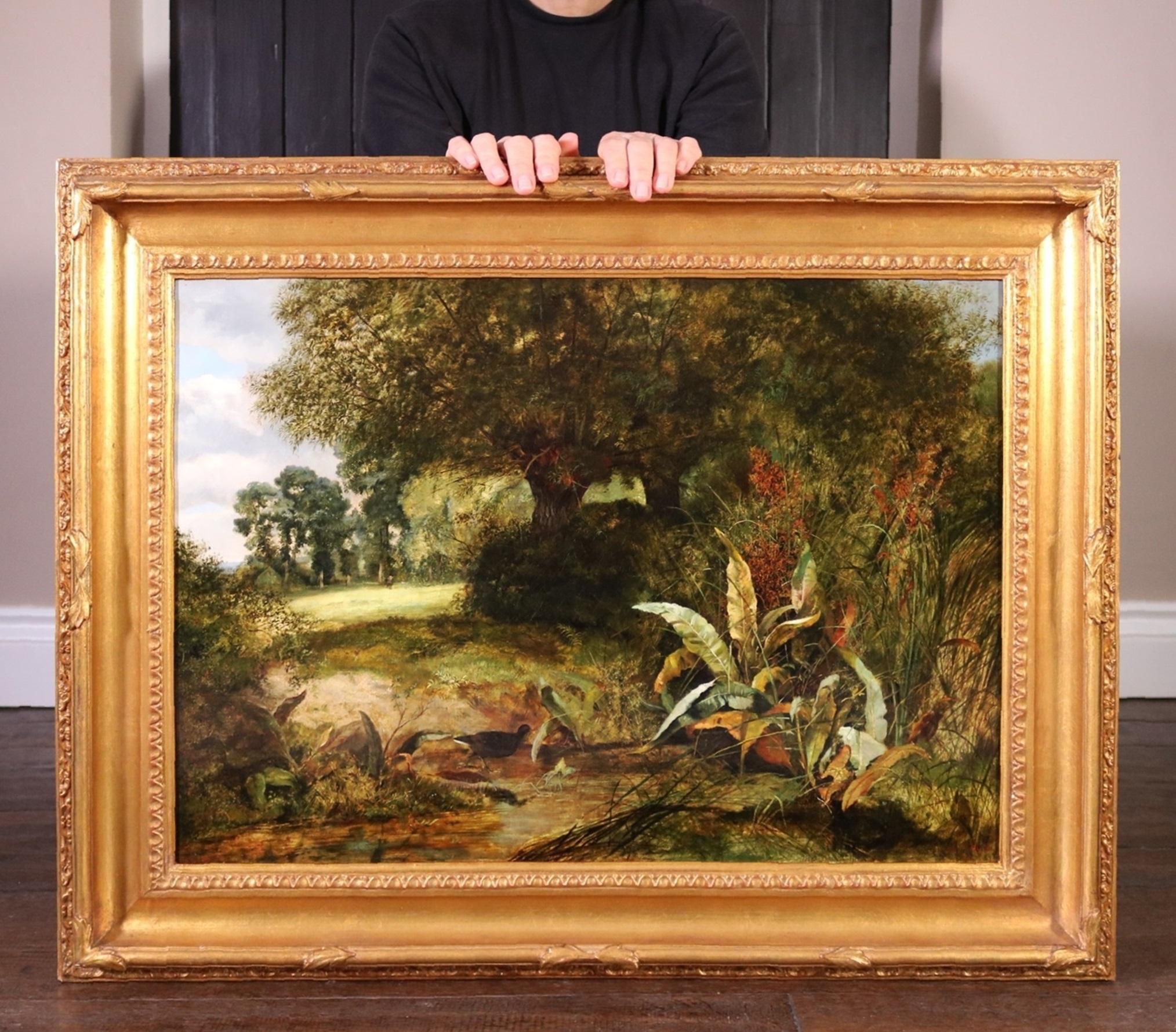 Estate tranquilla Pittura ad olio del 19° secolo della Royal Academy, paesaggio faunistico inglese - Painting di Arthur James Stark