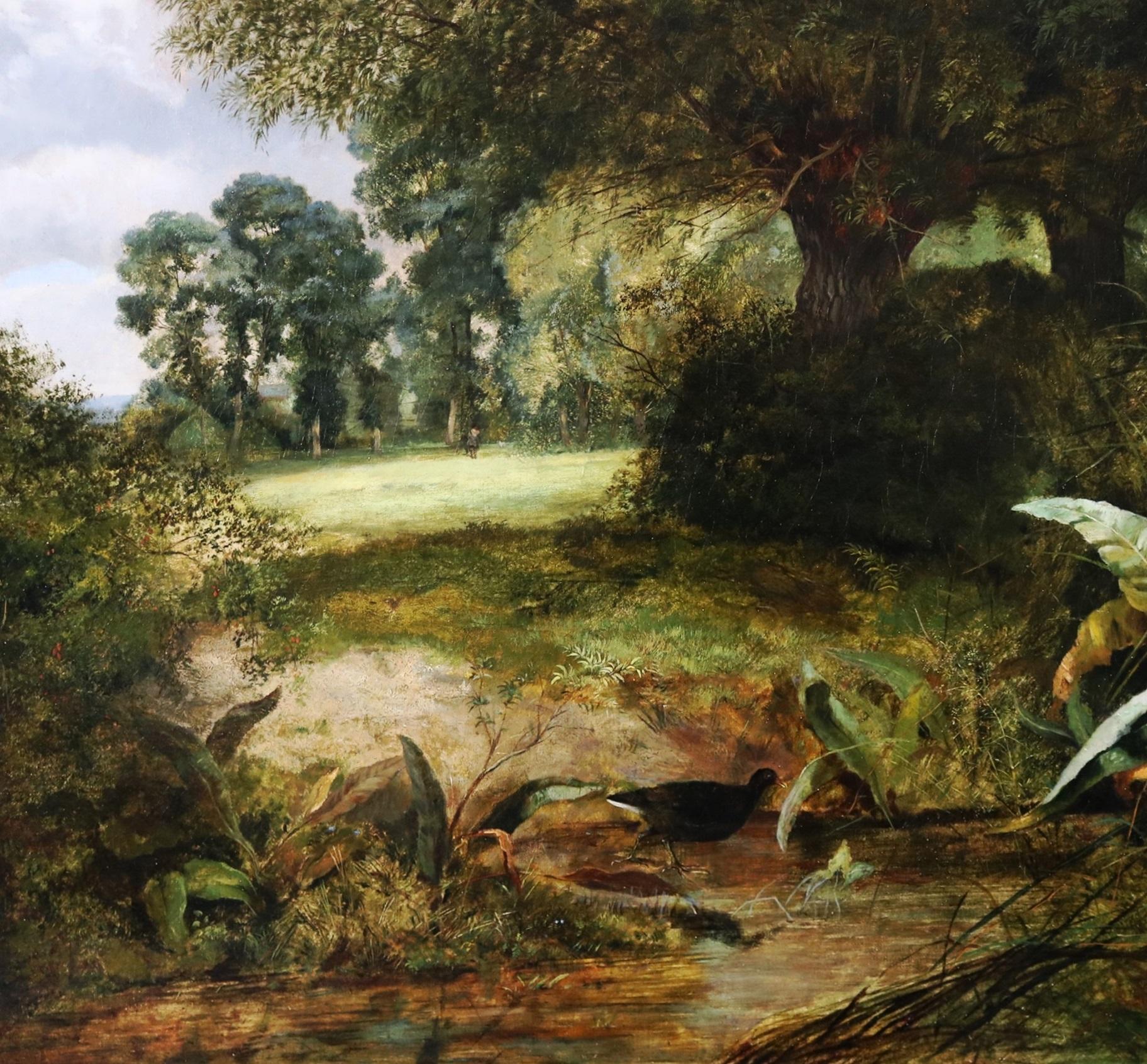 Estate tranquilla Pittura ad olio del 19° secolo della Royal Academy, paesaggio faunistico inglese - Landscape Painting Marrone di Arthur James Stark