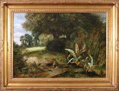 Estate tranquilla Pittura ad olio del 19° secolo della Royal Academy, paesaggio faunistico inglese