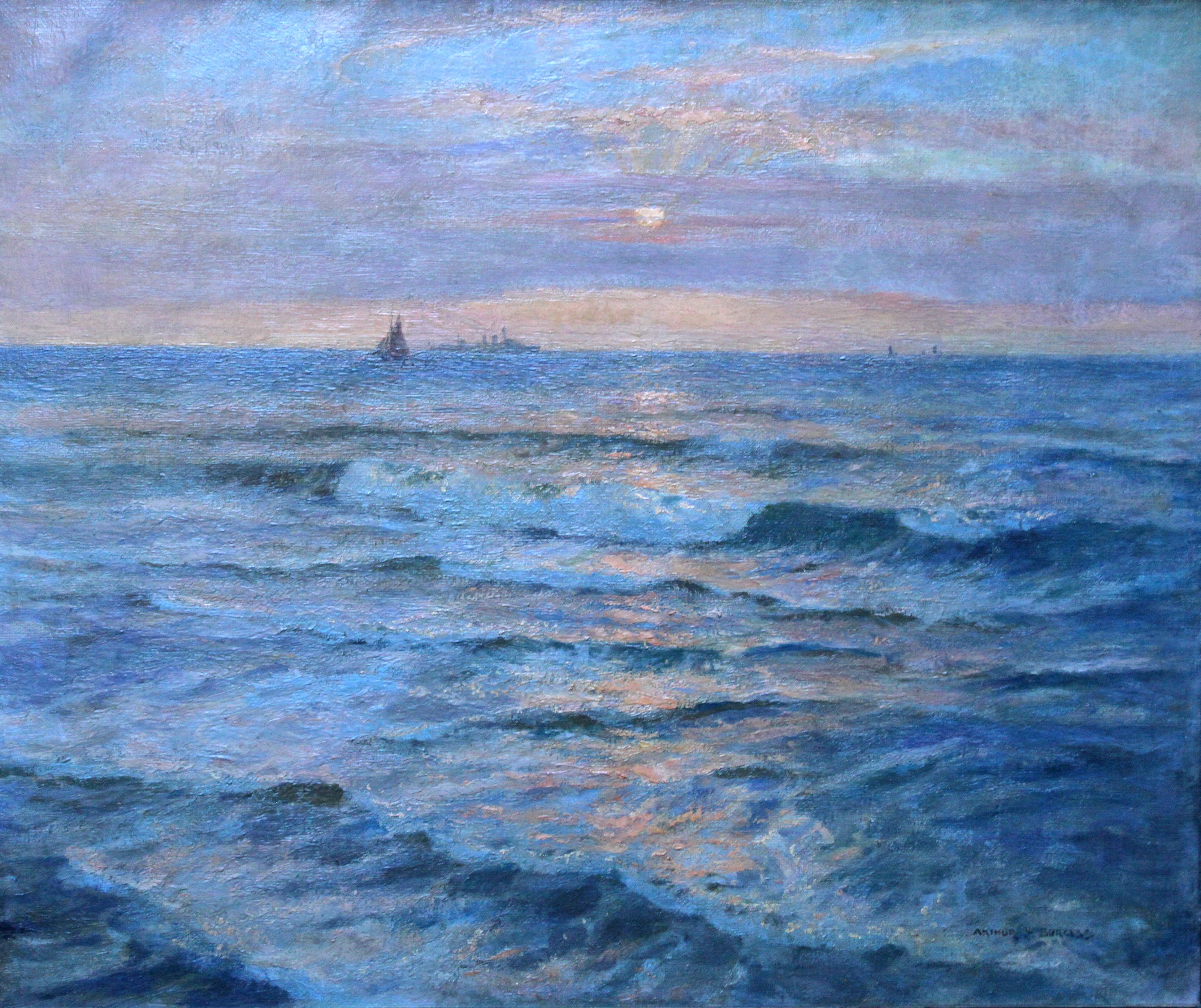 Sunset Seascape - Australian art Victorian Impressionist marine oil painting - Painting by Arthur James Wetherall Burgess
