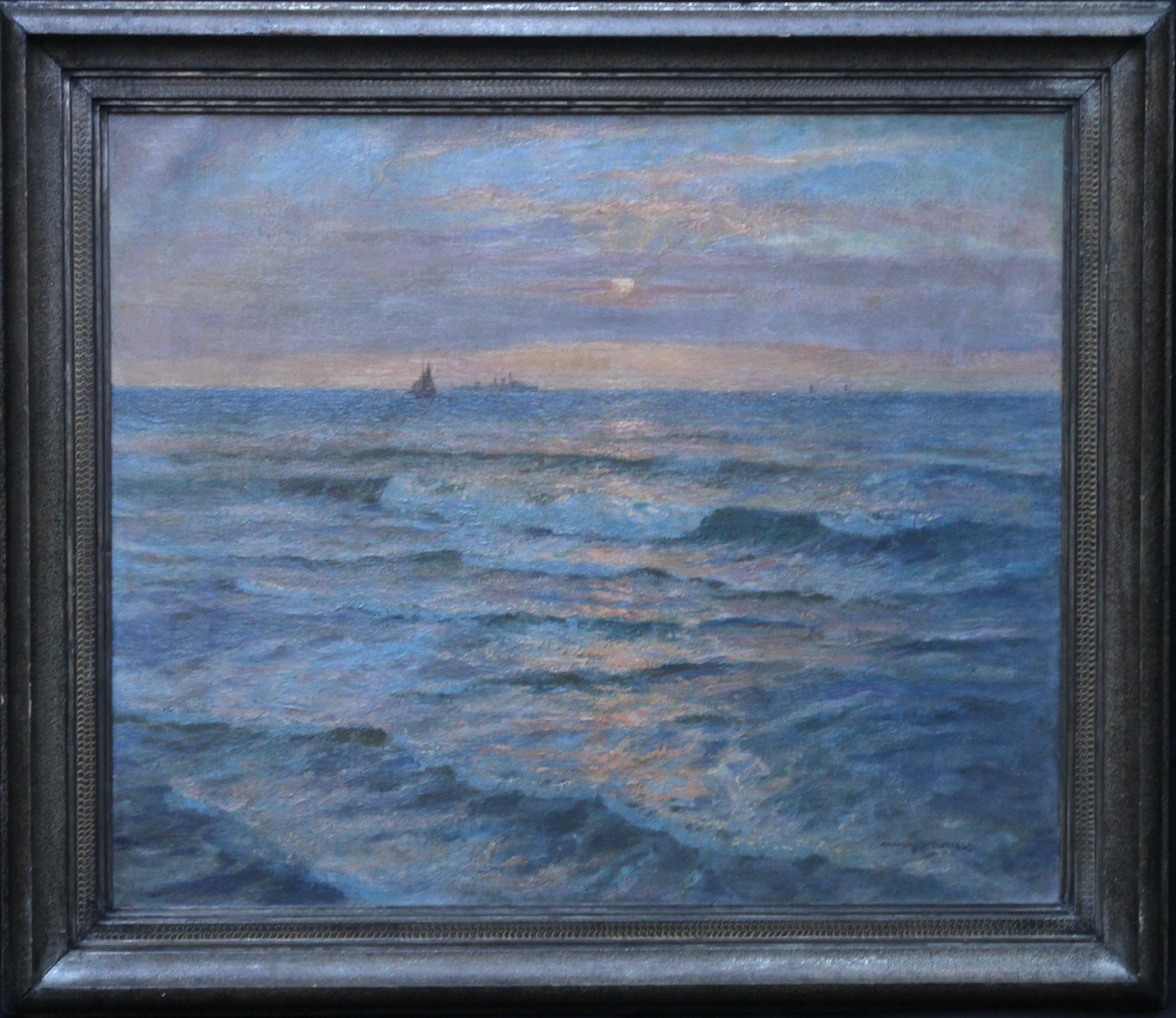 Arthur James Wetherall Burgess Landscape Painting - Sunset Seascape - Australian art Victorian Impressionist marine oil painting