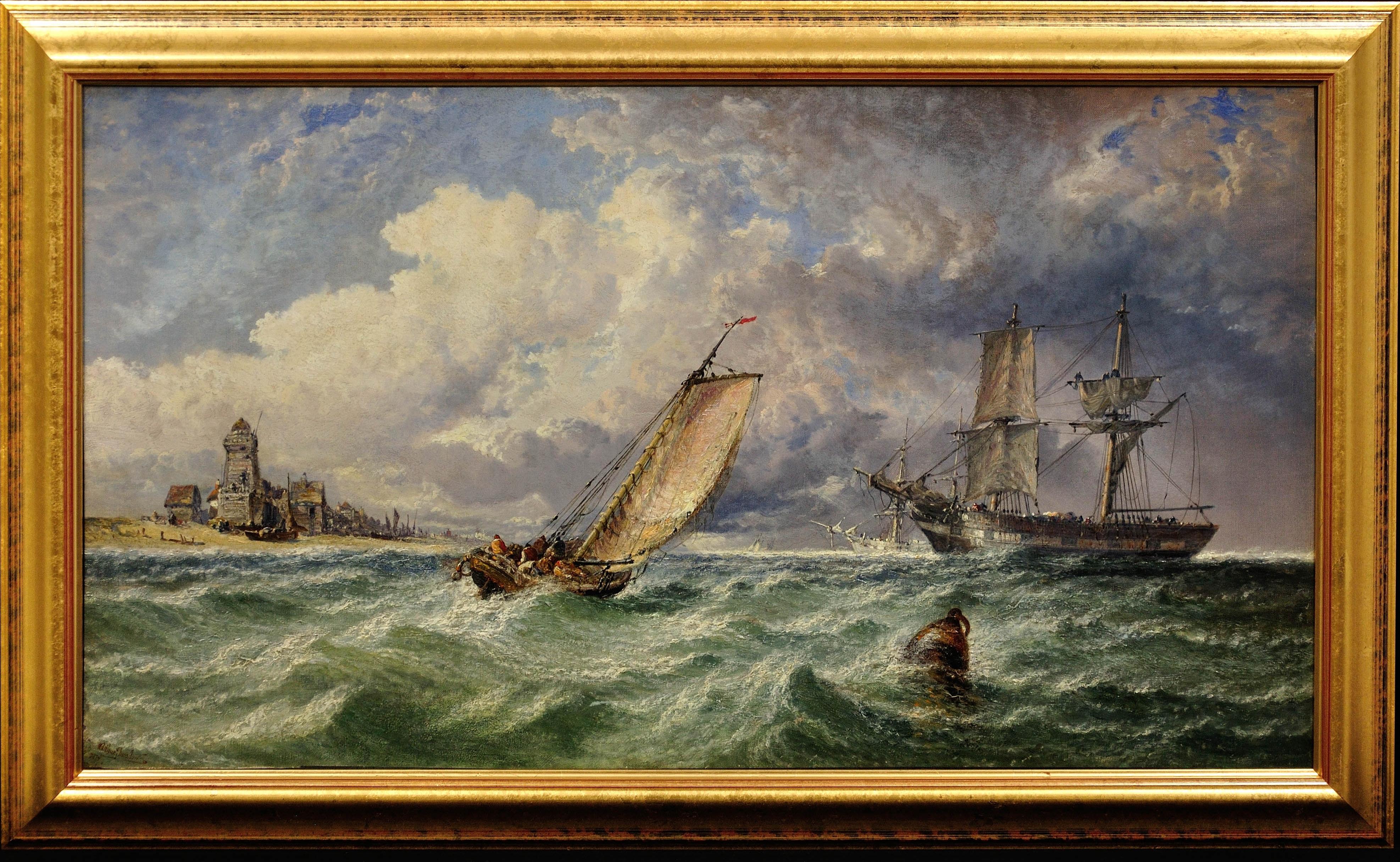 Arthur Joseph Meadows Landscape Painting - The Approaching Gale on The Scheldt Estuary, 1877. Belgian Dutch North Sea Coast