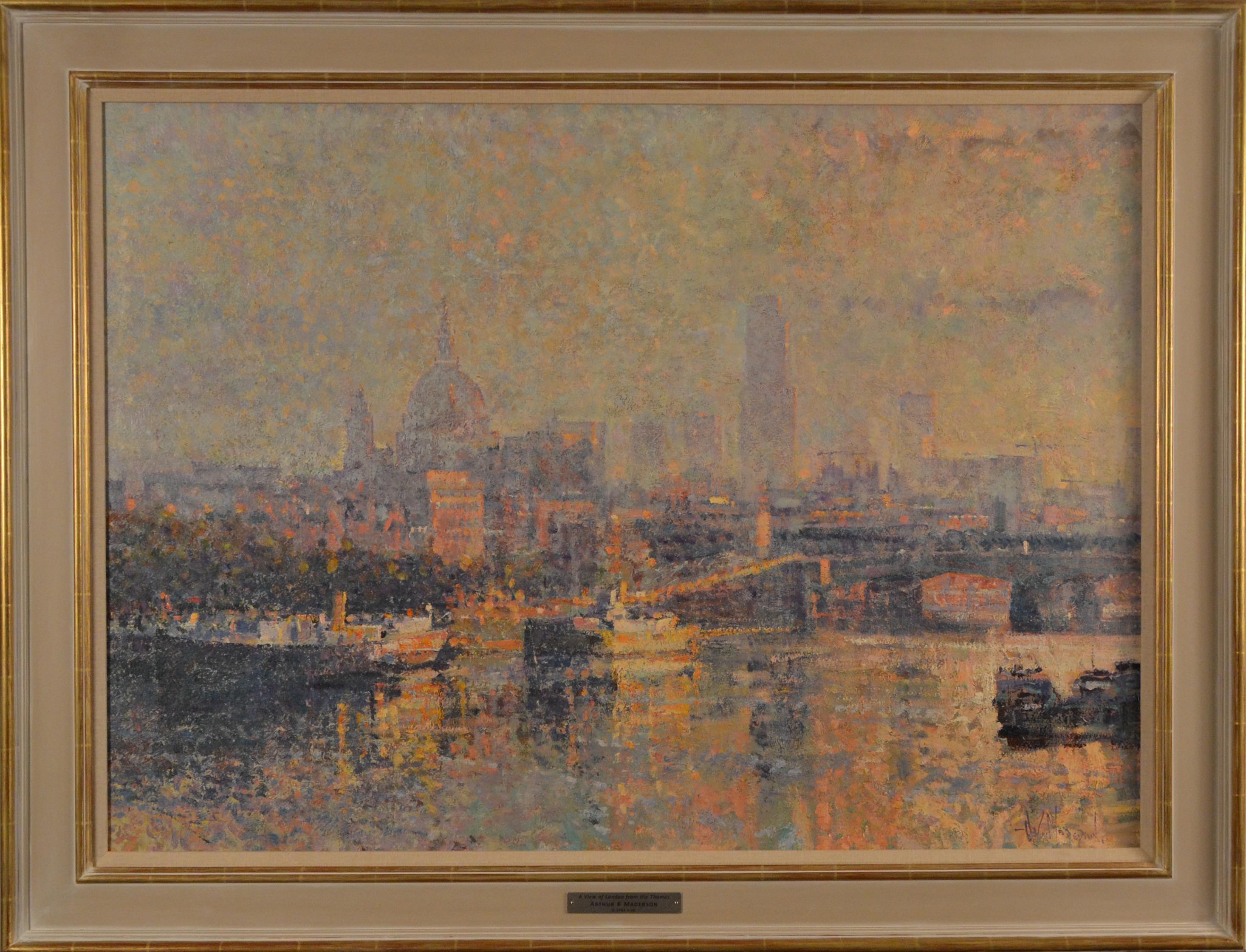 The River Thames London, at Sunset - Painting by Arthur K Maderson