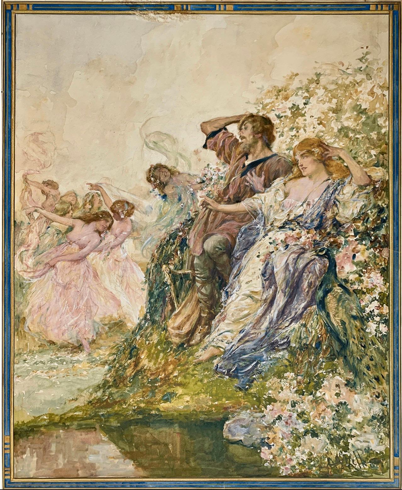 Titania and Oberson in their Bower - Painting by Arthur Keller