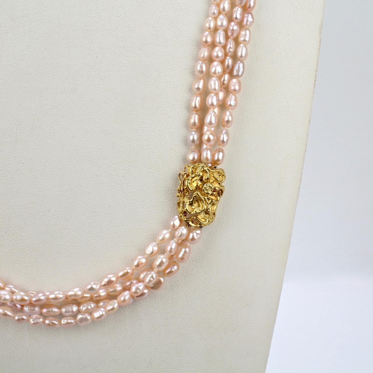 Arthur King 18 Karat Gold and Fresh Water Pearl Multi-Strand Necklace 2
