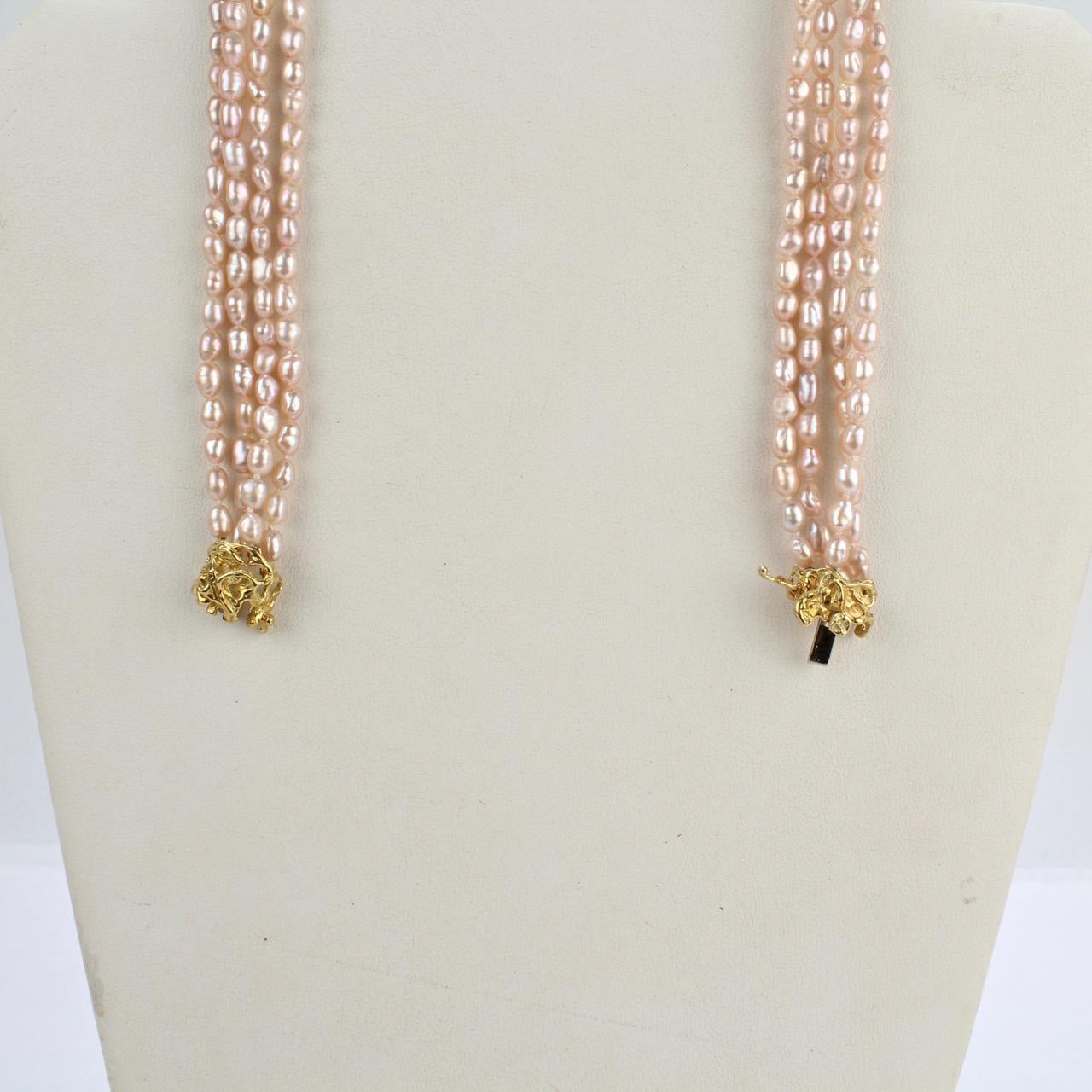 Arthur King 18 Karat Gold and Fresh Water Pearl Multi-Strand Necklace 3