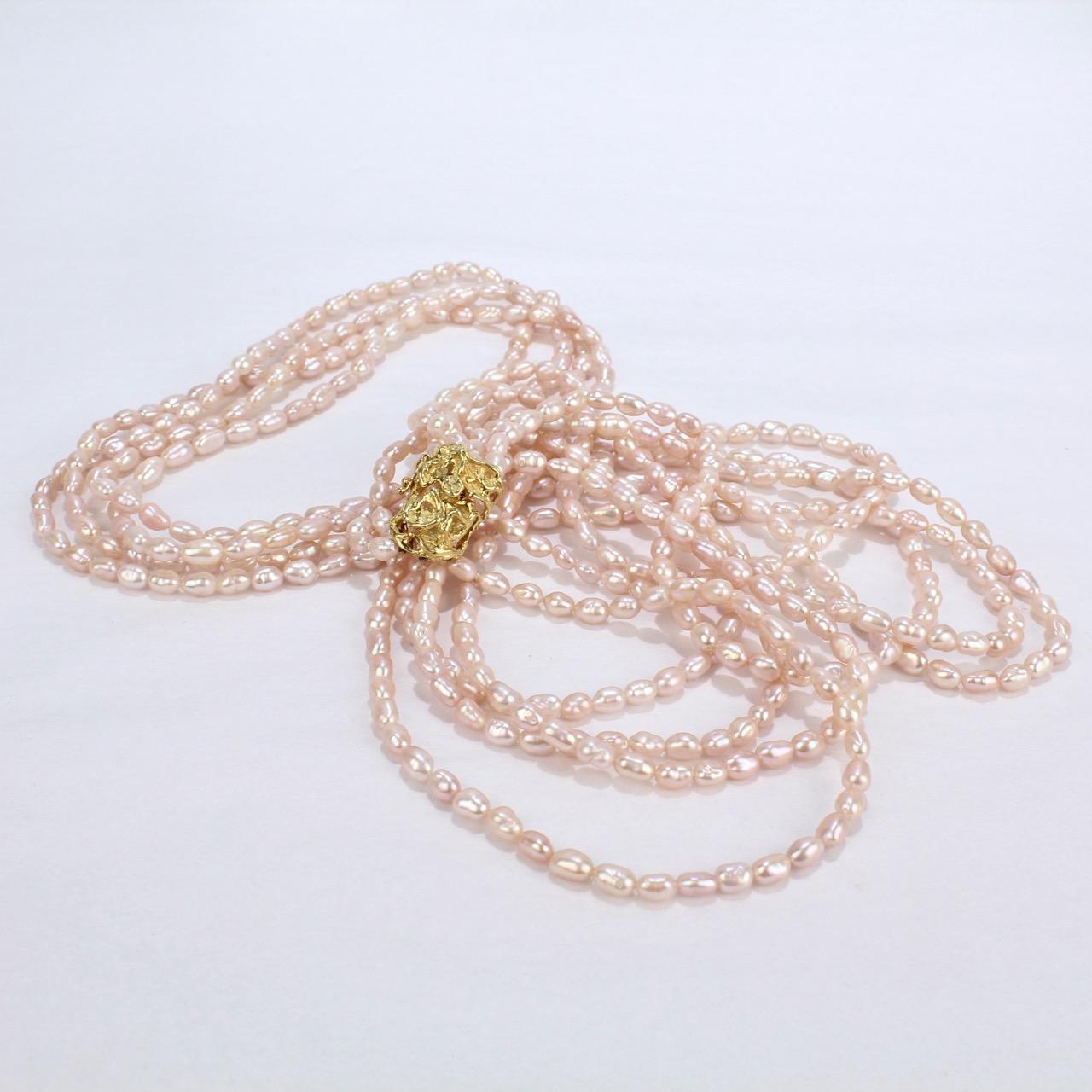 Arthur King 18 Karat Gold and Fresh Water Pearl Multi-Strand Necklace 6