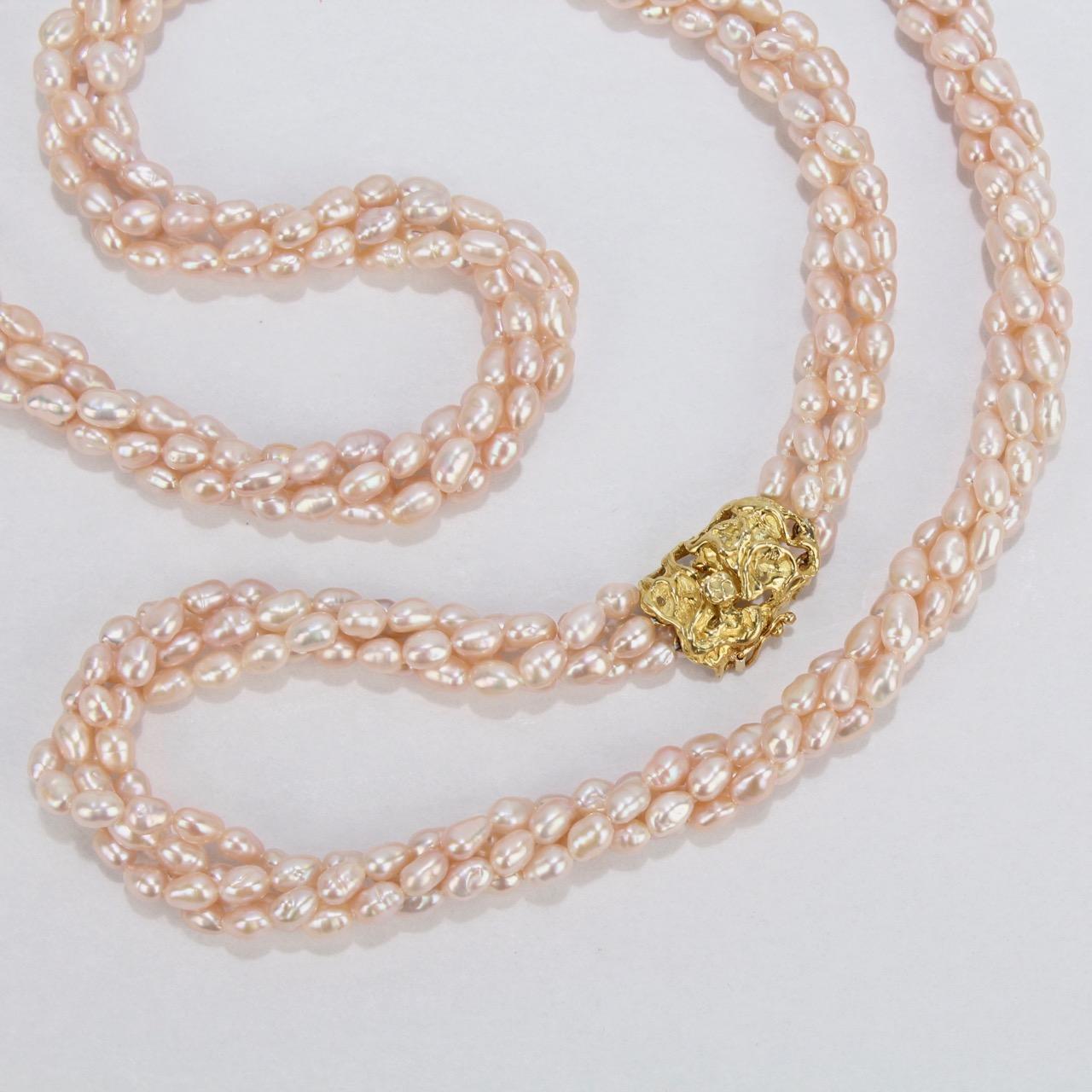 Arthur King 18 Karat Gold and Fresh Water Pearl Multi-Strand Necklace 7