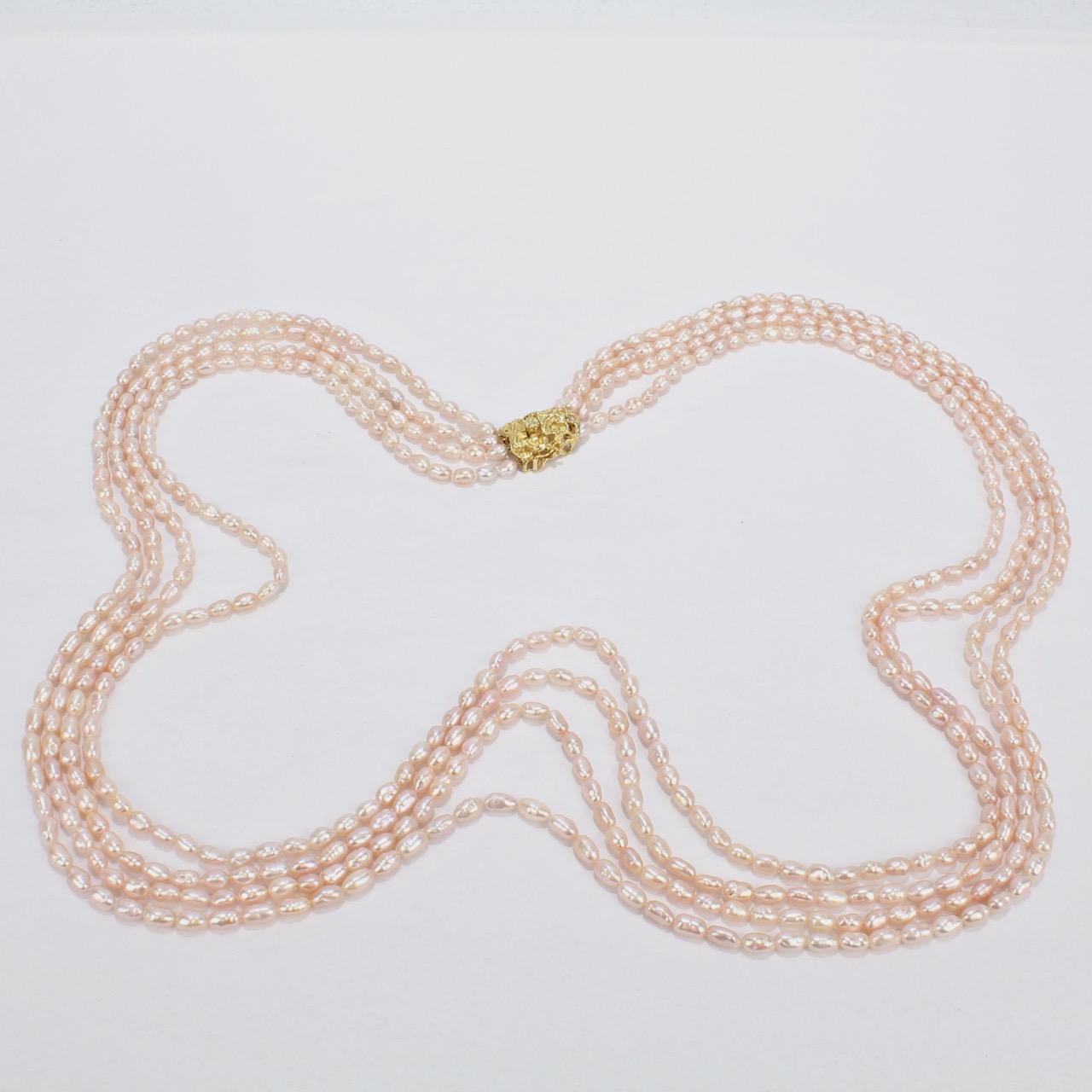 Arthur King 18 Karat Gold and Fresh Water Pearl Multi-Strand Necklace 8