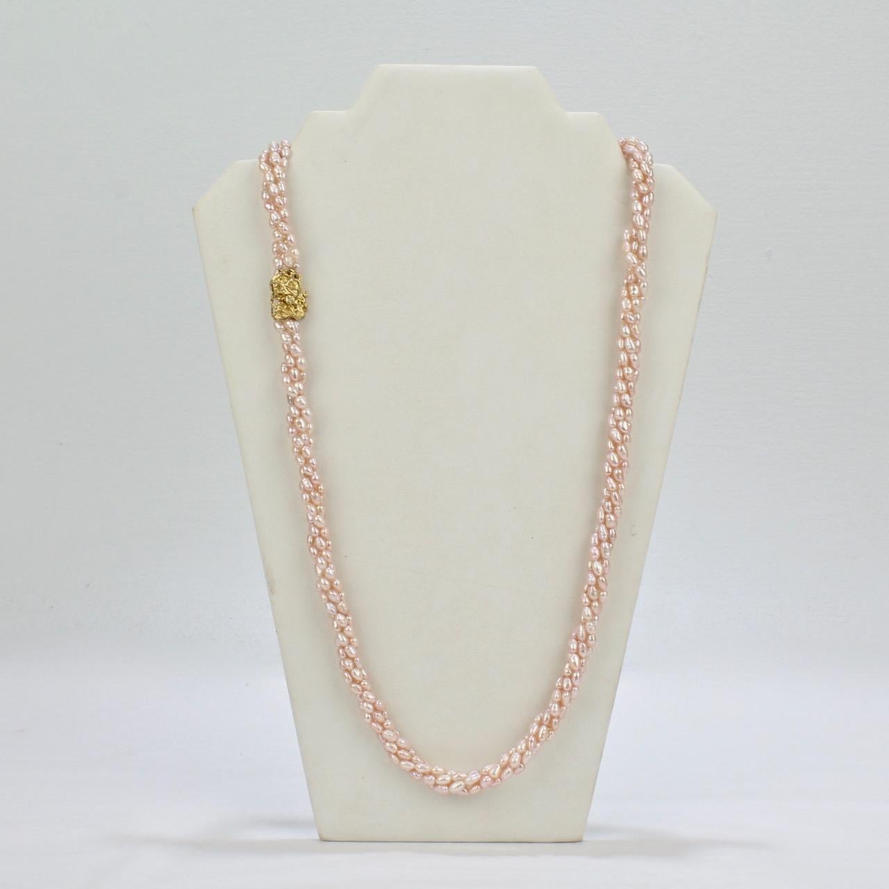 Arthur King 18 Karat Gold and Fresh Water Pearl Multi-Strand Necklace In Good Condition In Philadelphia, PA