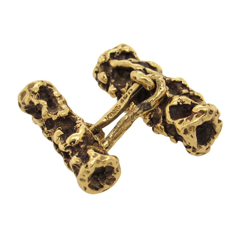 Women's or Men's Arthur King 18 Karat Gold Nugget Cufflinks For Sale