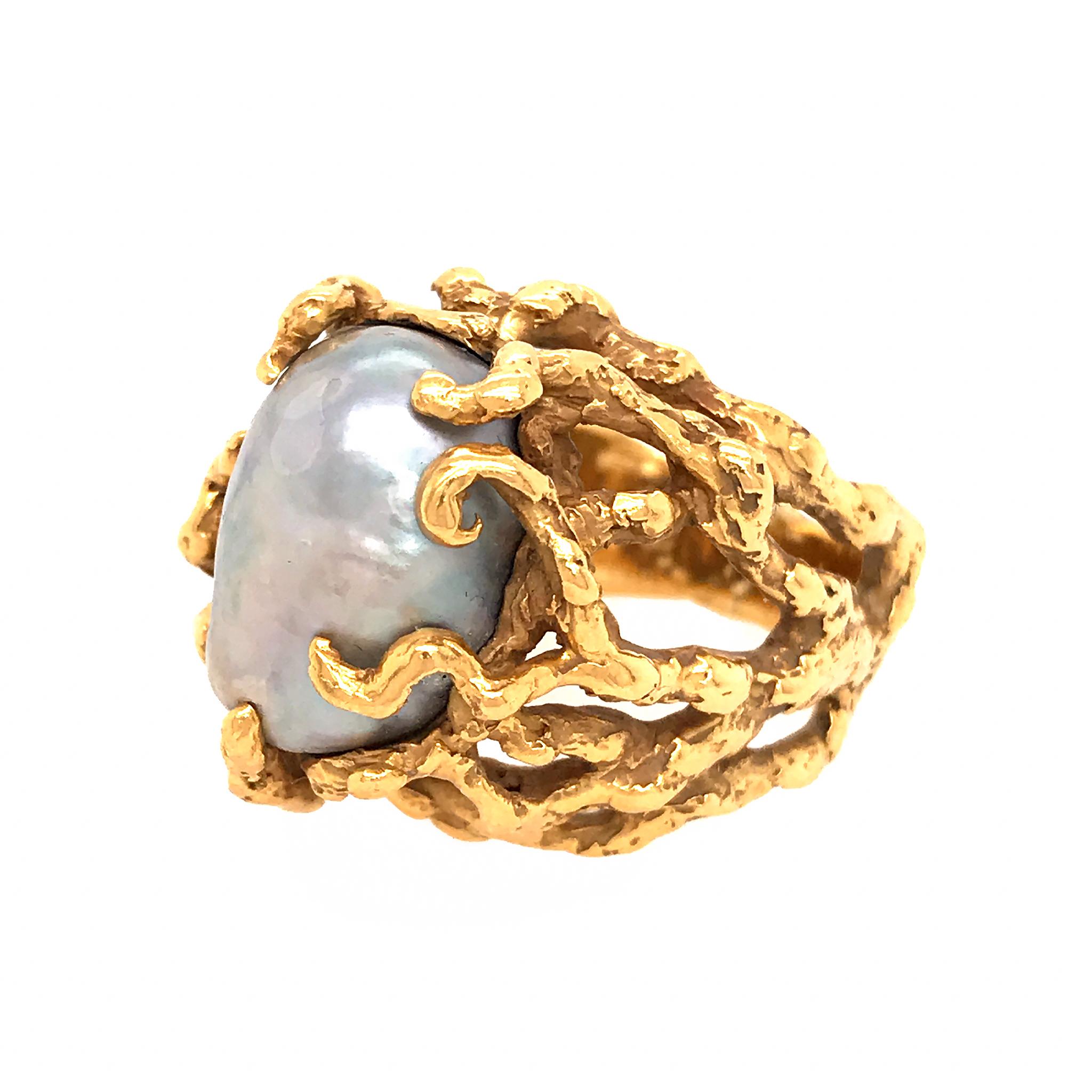 Women's Arthur King 18 Karat Yellow Gold Baroque Pearl Ring