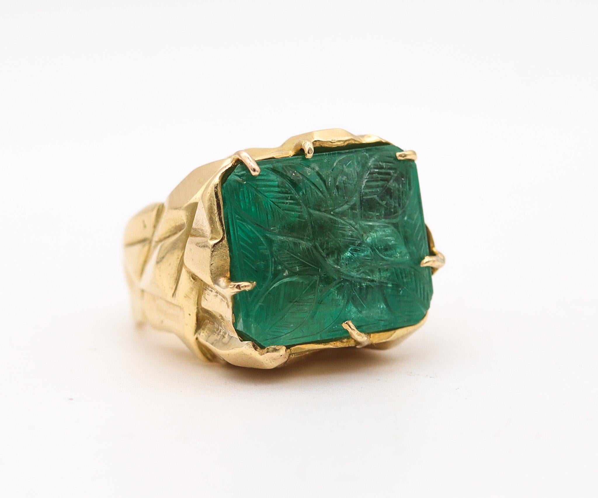 Geometric sculptural ring designed by Arthur King.

An extraordinary one of a kind cocktail ring, created in New York city by the artist and goldsmith Arthur King, back in the 1970. This bold and massive ring is very rare and was most probably a