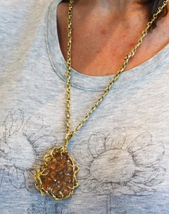 Arthur King 1970 Collana organica a catena in oro 18Kt con matrice di quarzo e diamanti