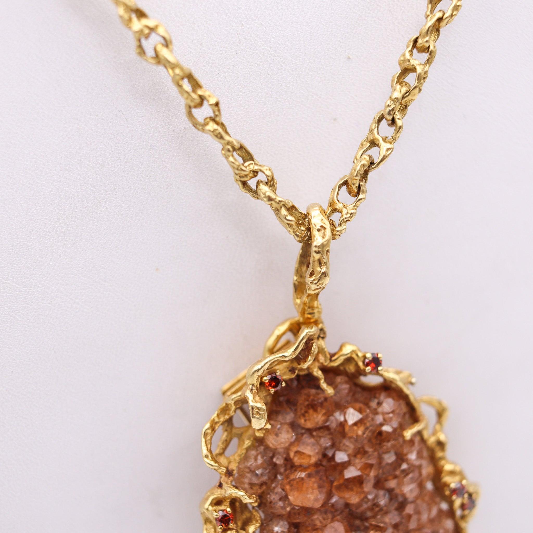 ARTHUR KING 1970 Organische Halskette, Kette aus 18 Karat Gold mit Quarz Matrix und Diamanten im Zustand „Hervorragend“ im Angebot in Miami, FL