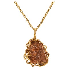 ARTHUR KING 1970 Collar Orgánico Cadena Oro 18Kt Con Cuarzo Matriz Y Diamantes