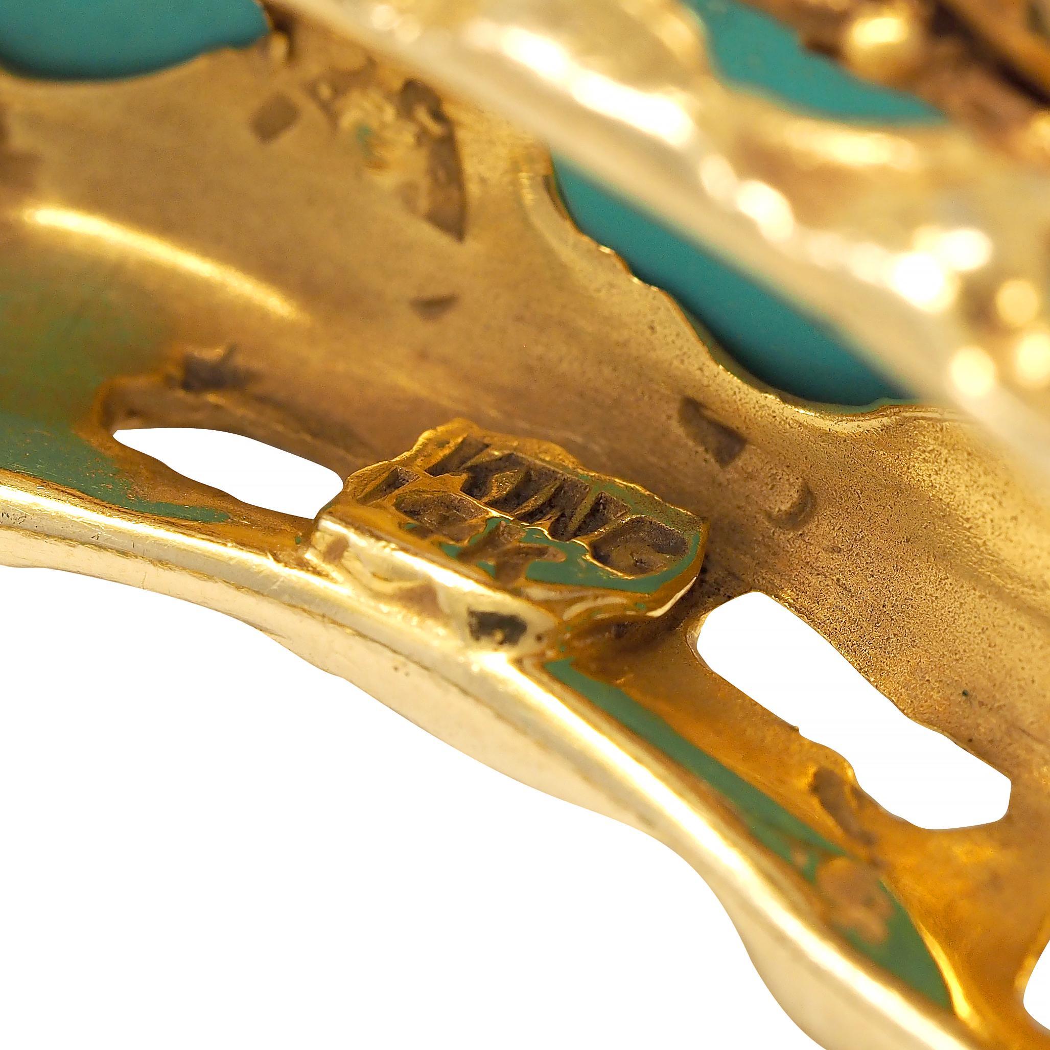 Arthur King Brutalist Turquoise Cabochon 18K Gold Vintage Bangle Bracelet 4