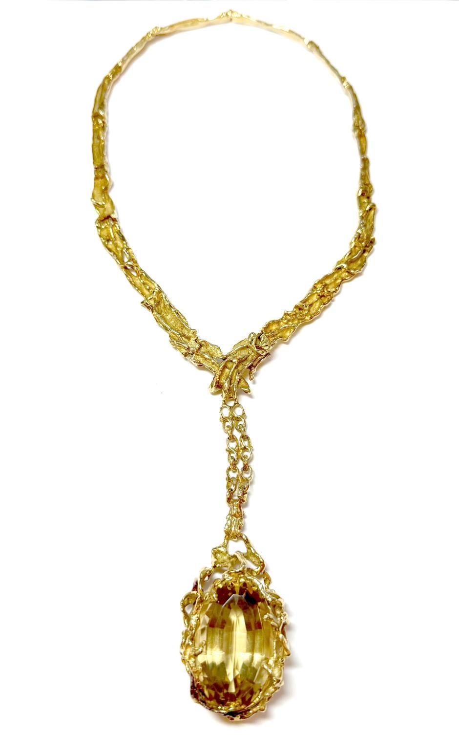 Oval Cut Arthur King Citrine and 18K Gold Pendant Necklace, c. 1970