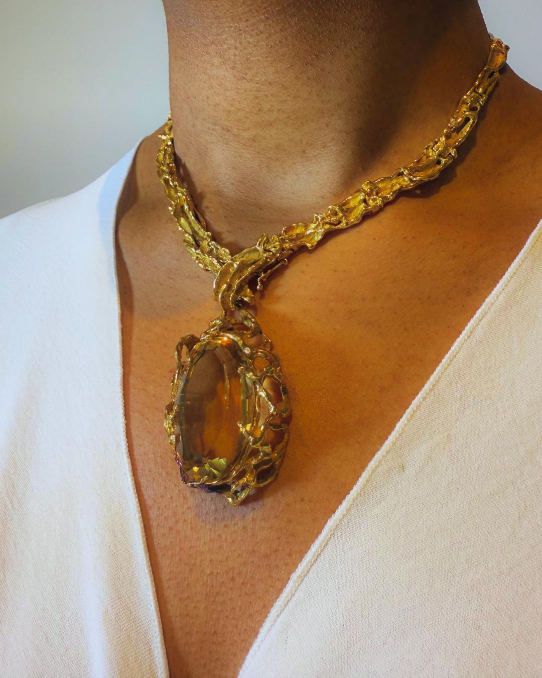 Arthur King Citrine and 18K Gold Pendant Necklace, c. 1970 In Excellent Condition In New York, NY