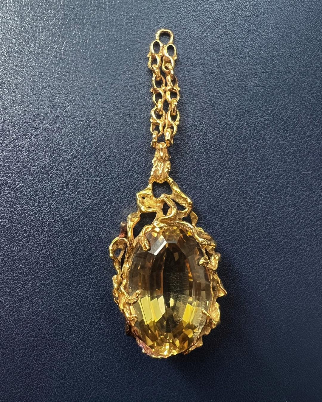 Arthur King Citrine and 18K Gold Pendant Necklace, c. 1970 3