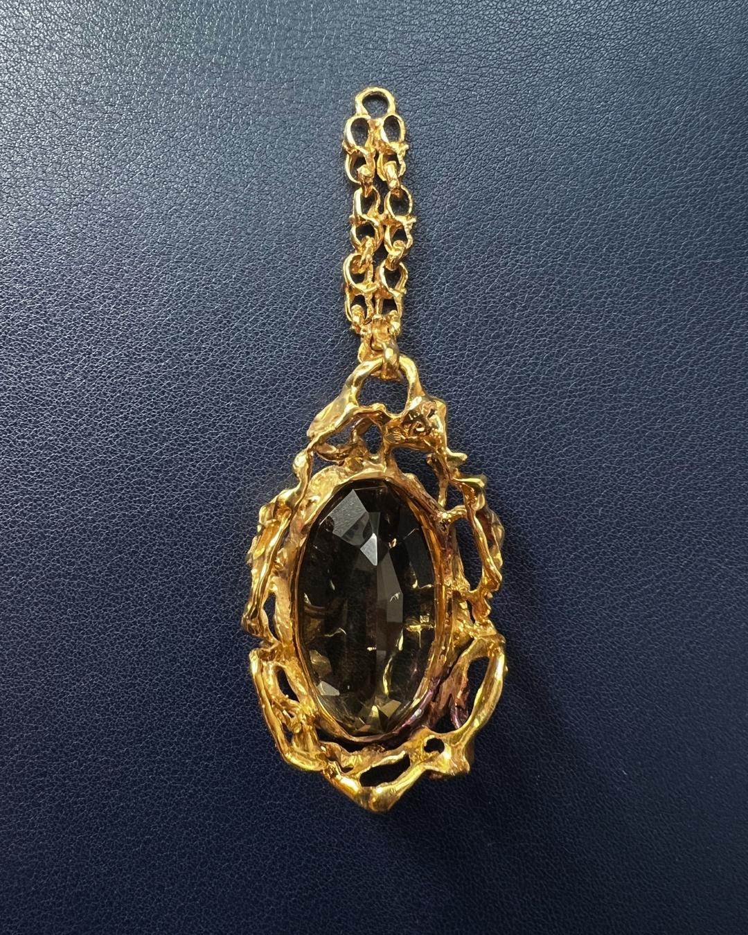 Arthur King Citrine and 18K Gold Pendant Necklace, c. 1970 4