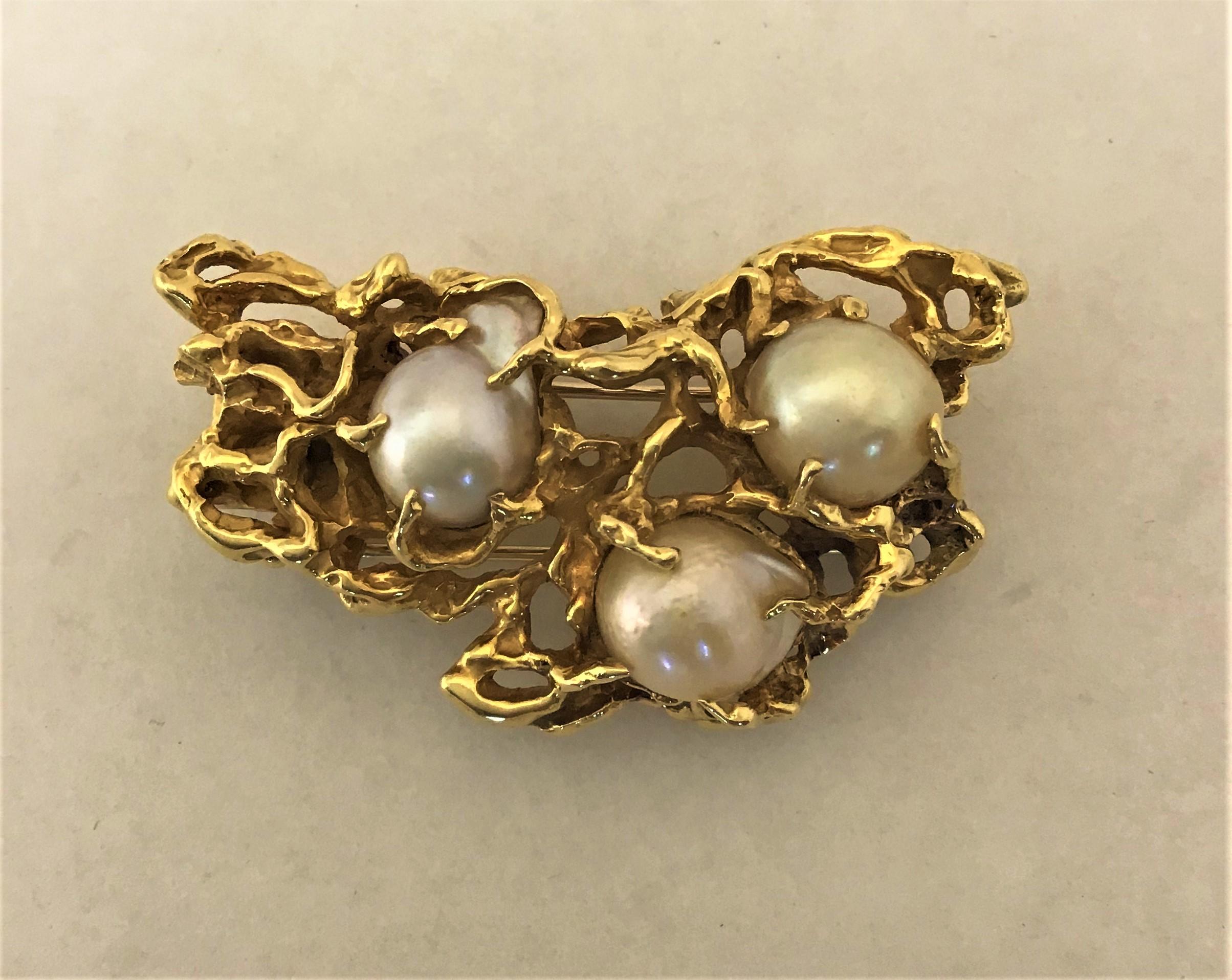 Arthur King Convertible Pearl Multi Strand Necklace Brooch Set 18 Karat Gold 7