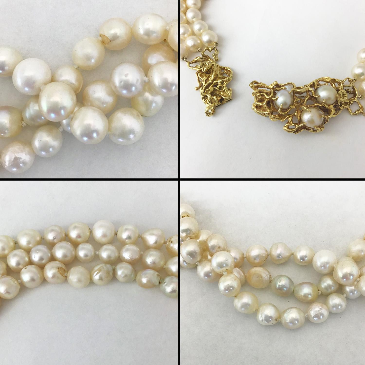 Arthur King Convertible Pearl Multi Strand Necklace Brooch Set 18 Karat Gold 4