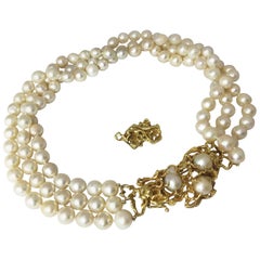 Arthur King, collier et broche convertible à plusieurs rangs de perles en or 18 carats