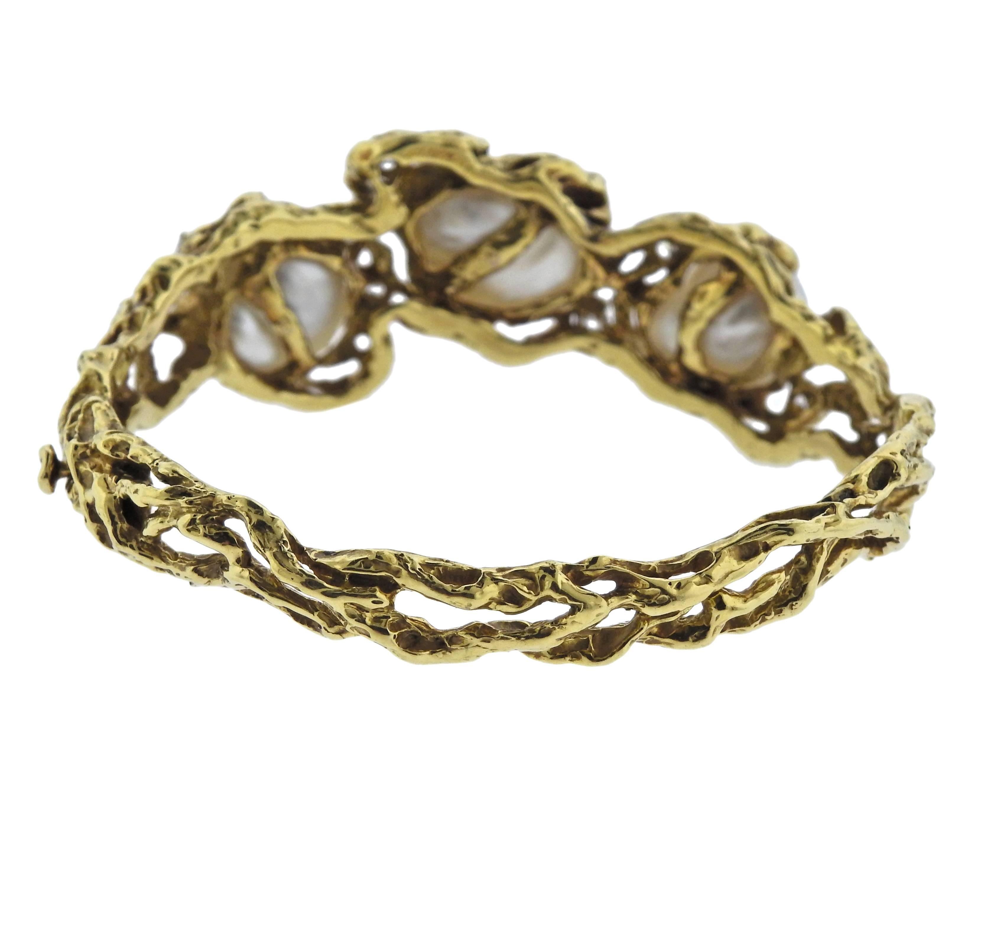 Arthur King Diamond Pearl Gold Bracelet In Excellent Condition In Lambertville, NJ