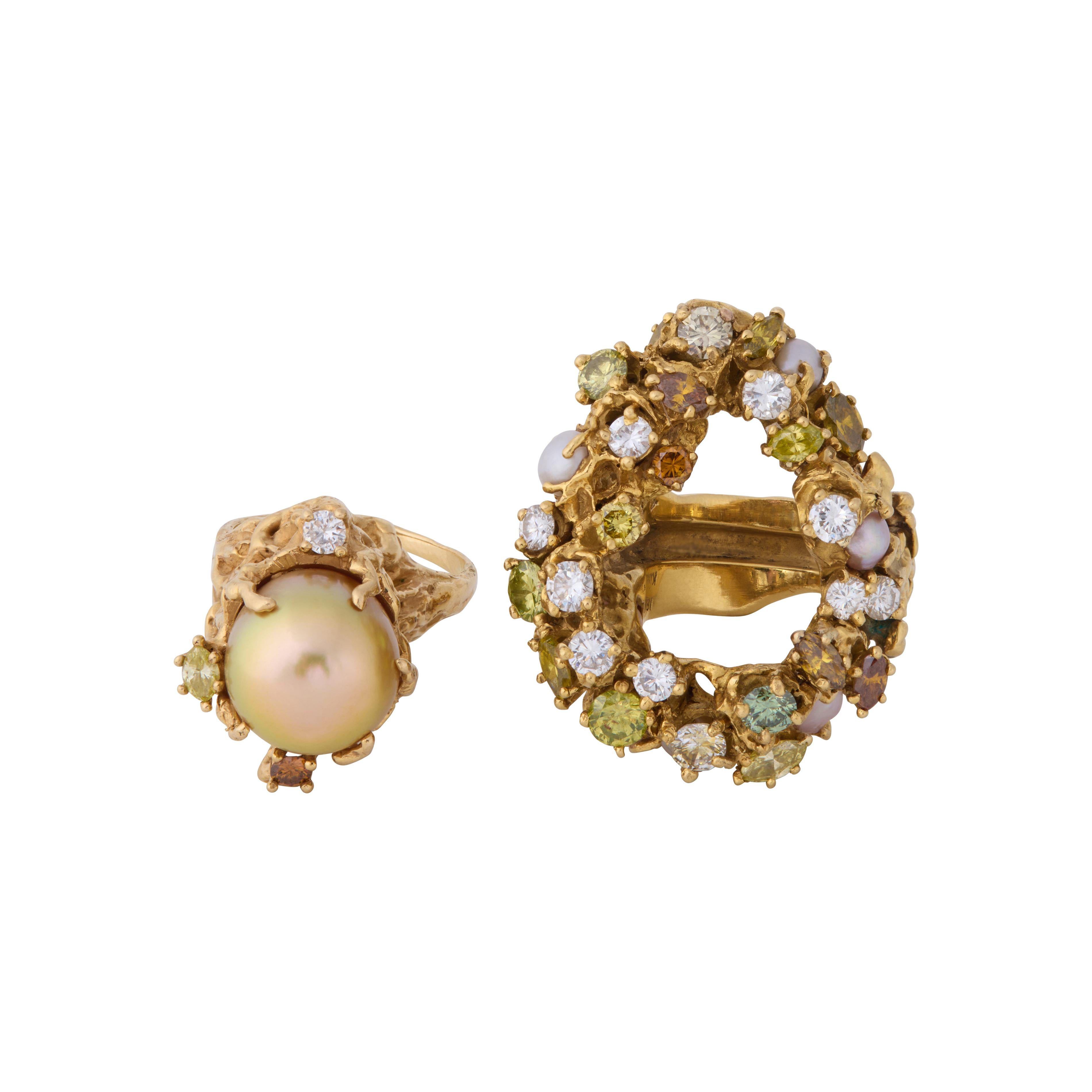 Arthur King Diamond, South Sea Pearl, and 18K Gold Convertible Ring In Excellent Condition For Sale In New York, NY