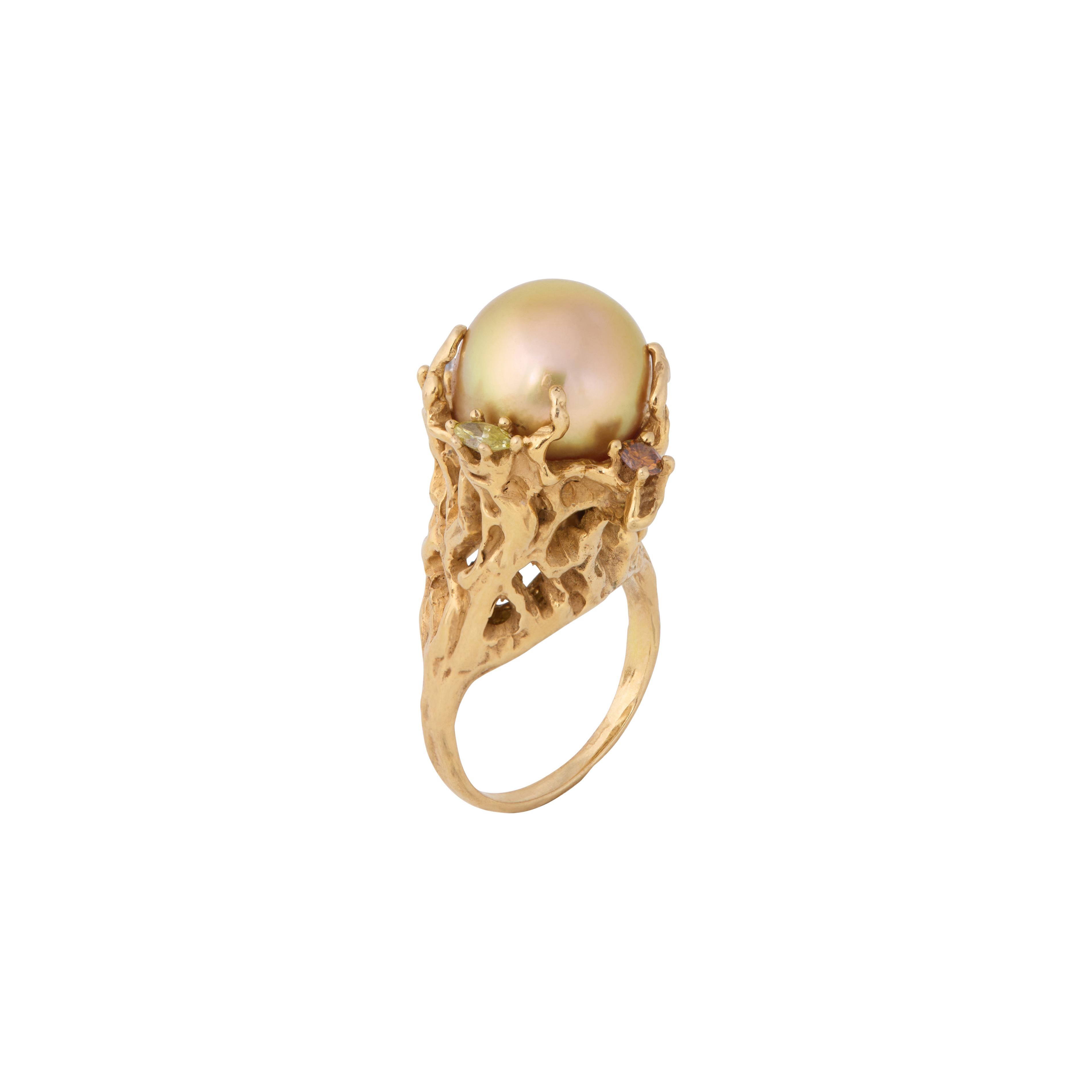 Women's or Men's Arthur King Diamond, South Sea Pearl, and 18K Gold Convertible Ring For Sale
