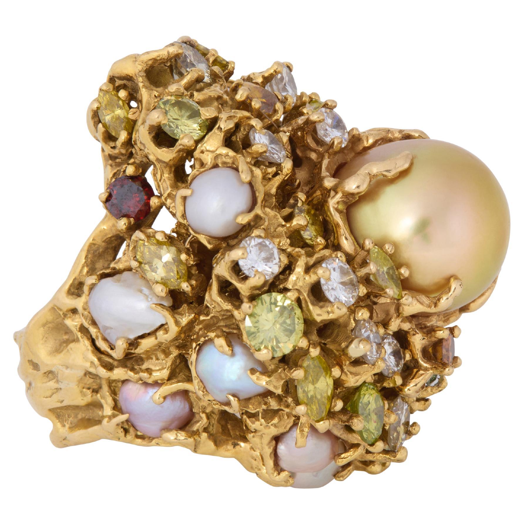 Arthur King Diamond, South Sea Pearl, and 18K Gold Convertible Ring