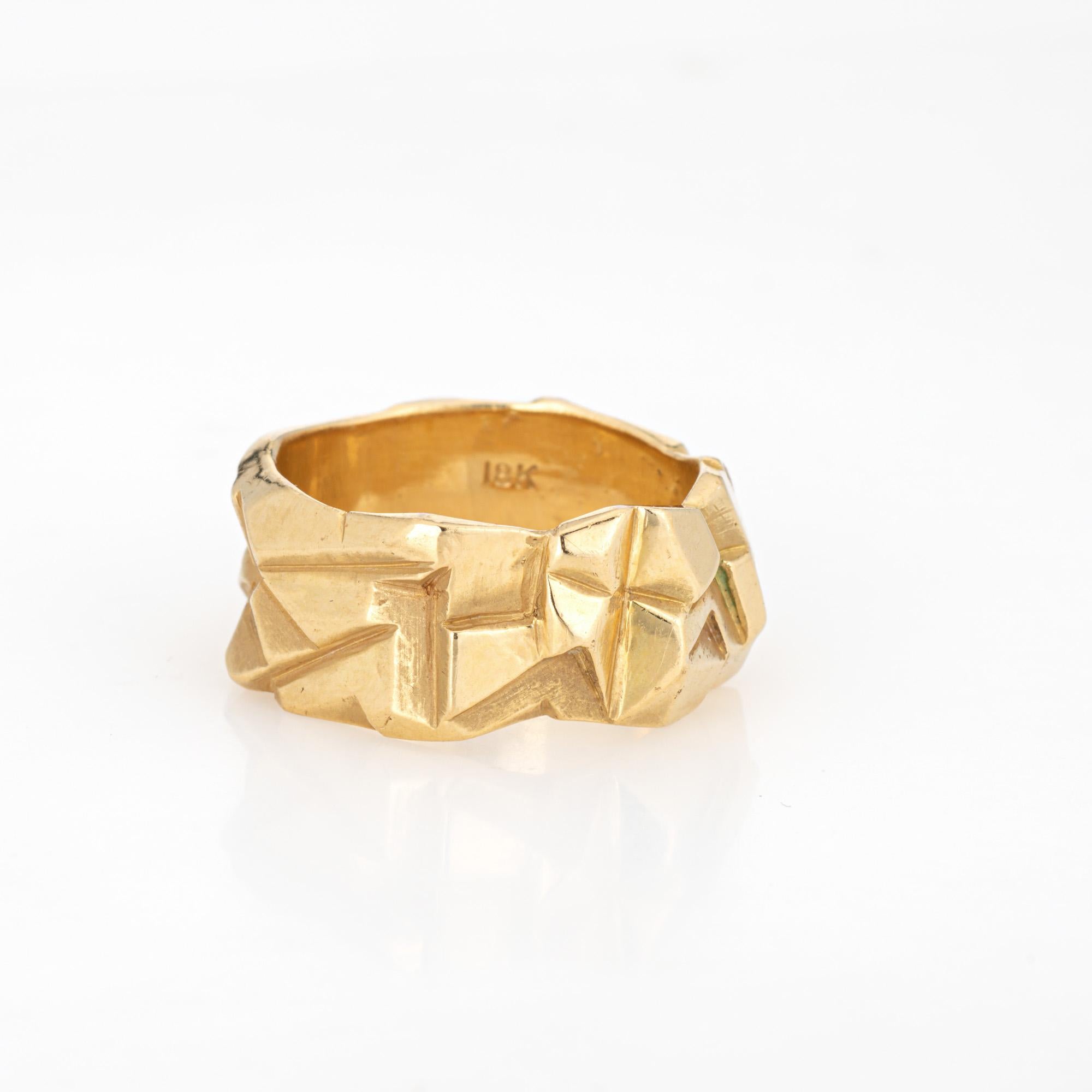Modern Arthur King Geometric Ring Vintage 70s Band 18k Yellow Gold Sz 6.5 Fine Jewelry For Sale