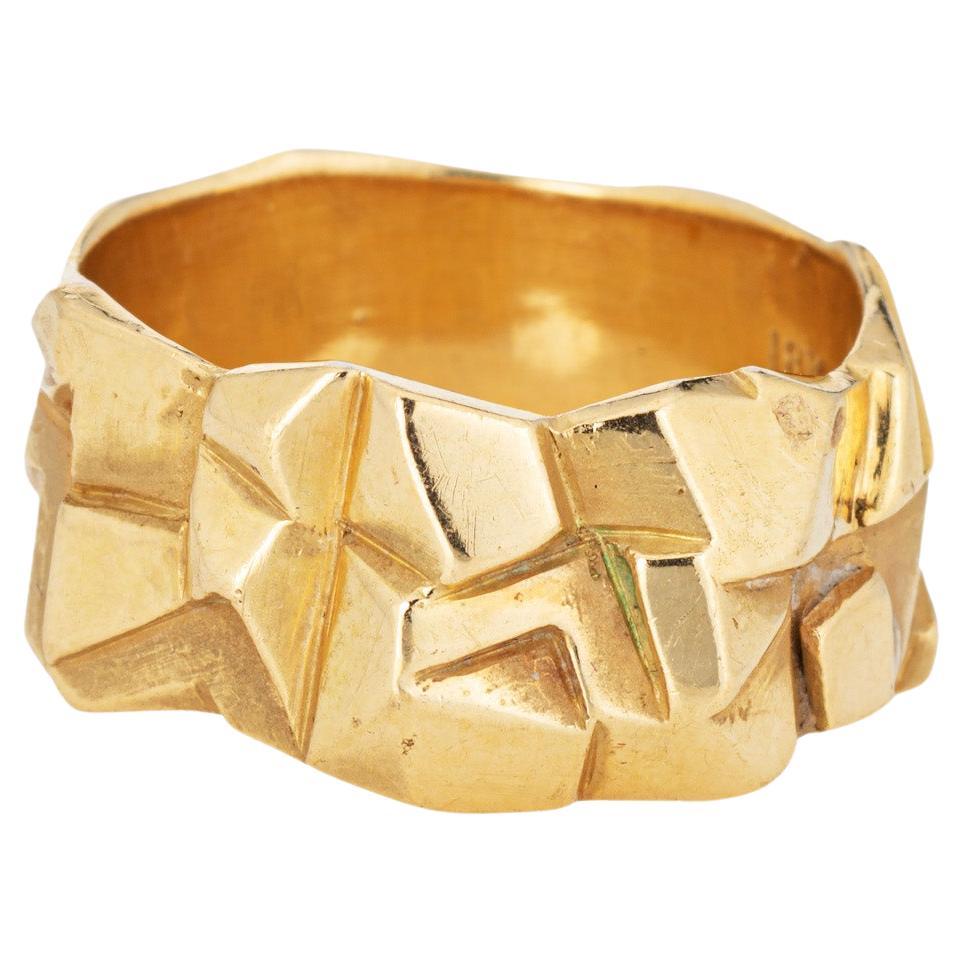 Arthur King Geometric Ring Vintage 70s Band 18k Yellow Gold Sz 6.5 Fine Jewelry For Sale