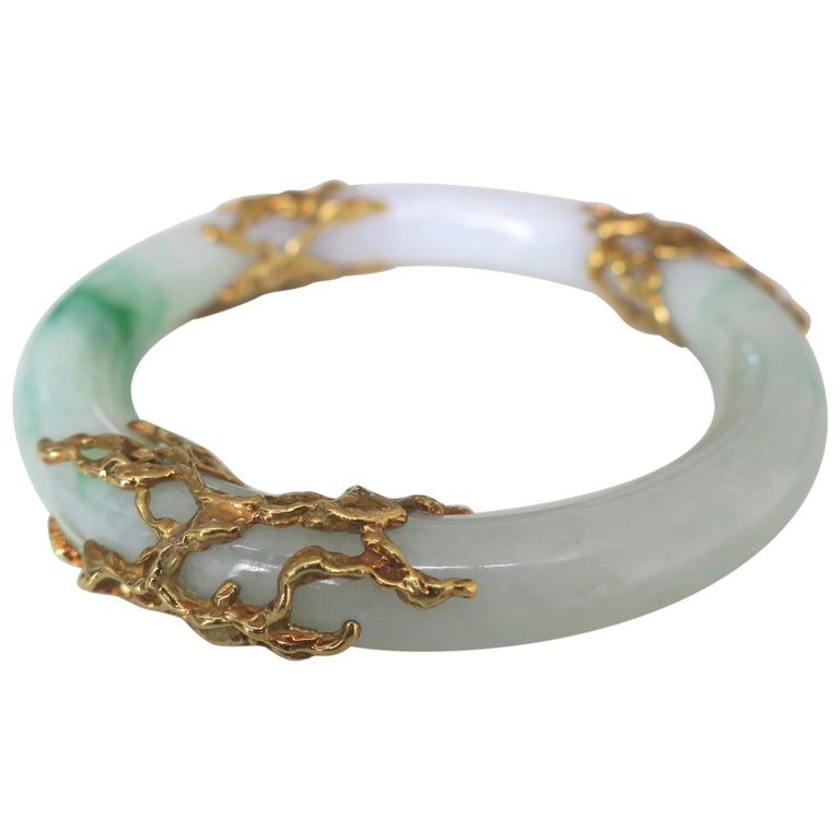 Arthur King Jade and Gold Bangle Bracelet For Sale at 1stDibs | jade