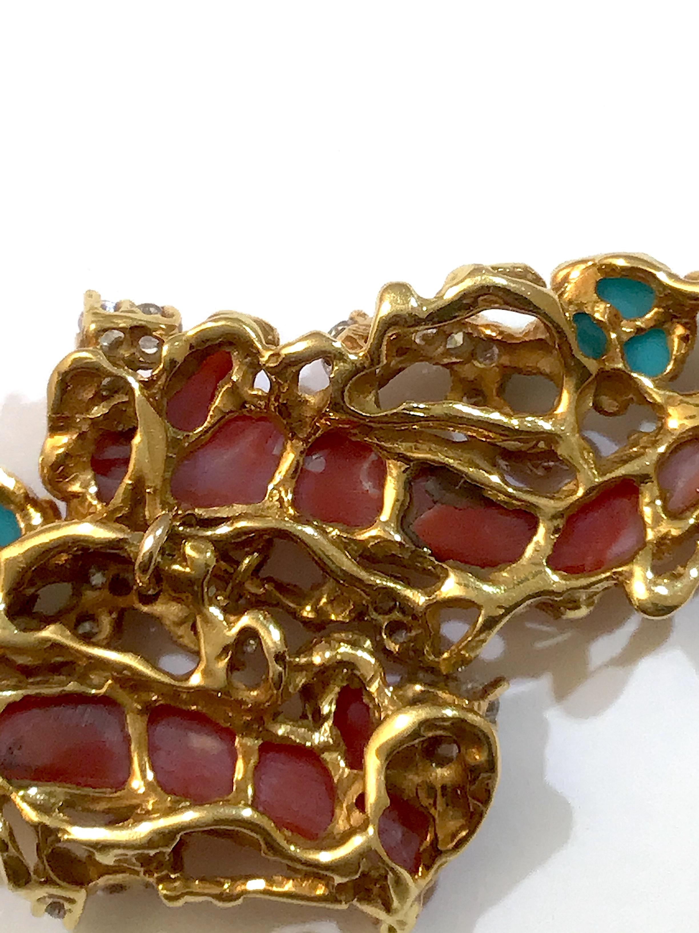 Collana di corallo e diamanti in oro giallo Arthur King Jewelry, circa 1970 in vendita 1