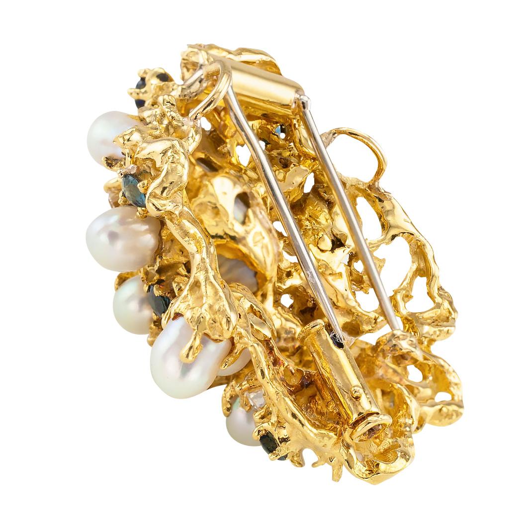 Arthur King Modernist Brooch Pendant Diamond Sapphire Pearl Yellow Gold 1