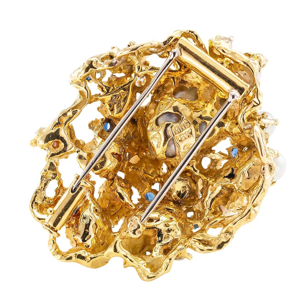 Arthur King Modernist Brooch Pendant Diamond Sapphire Pearl Yellow Gold 2
