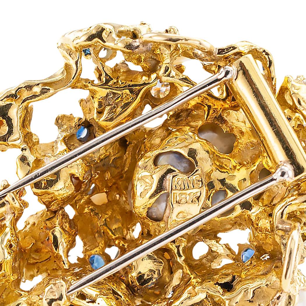 Arthur King Modernist Brooch Pendant Diamond Sapphire Pearl Yellow Gold 3